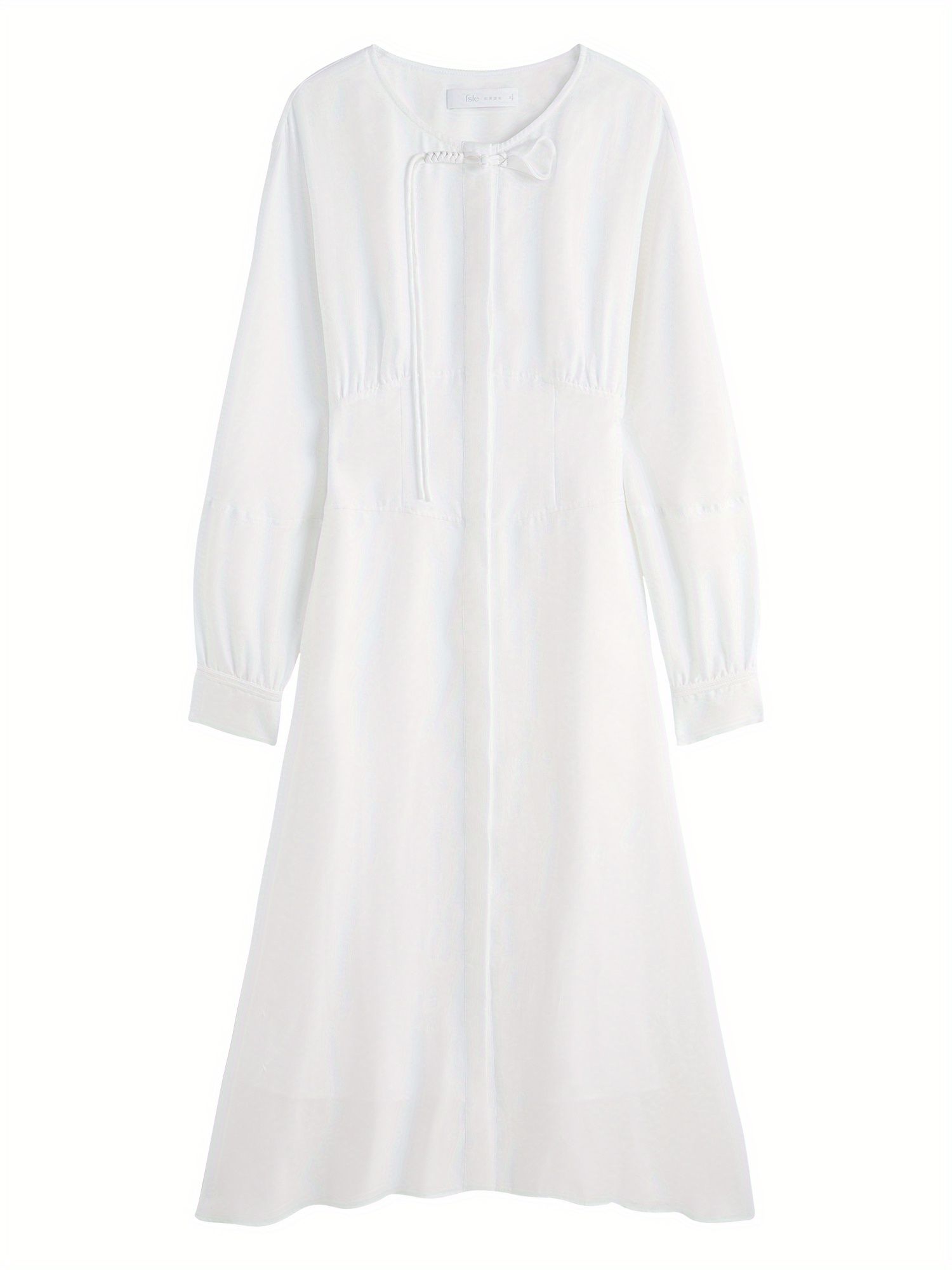 Solid Color Crew Neck Dress, Elegant Long Sleeve Ankle Length Dress For Spring & Fall, Women's Clothing