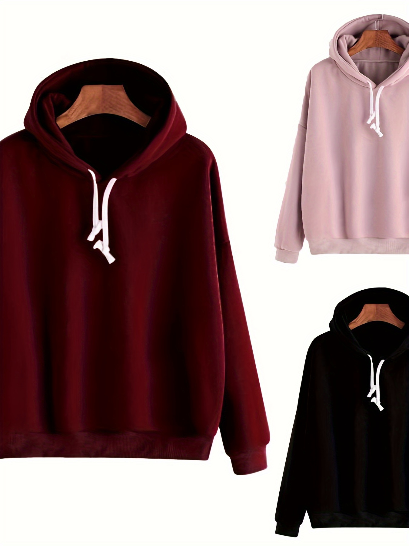 Women Autumn Winter Hoodie Sweater Long Sleeve Solid Color Hip-hop Loose Pullover Casual Thermal Drawstring Sweatshirt