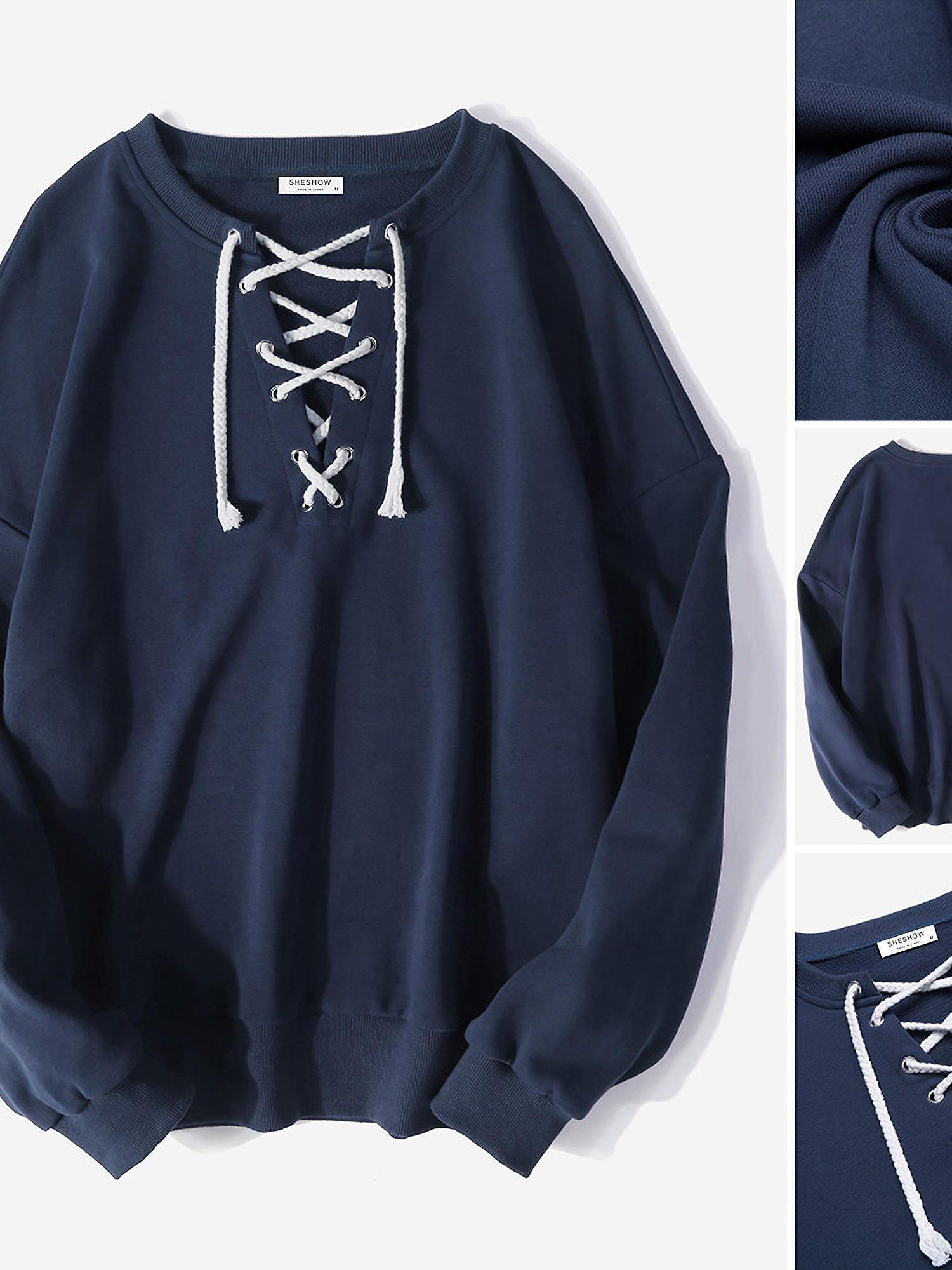 Cozy Loose Version Rope Pull Crew Neck Sweatshirt
