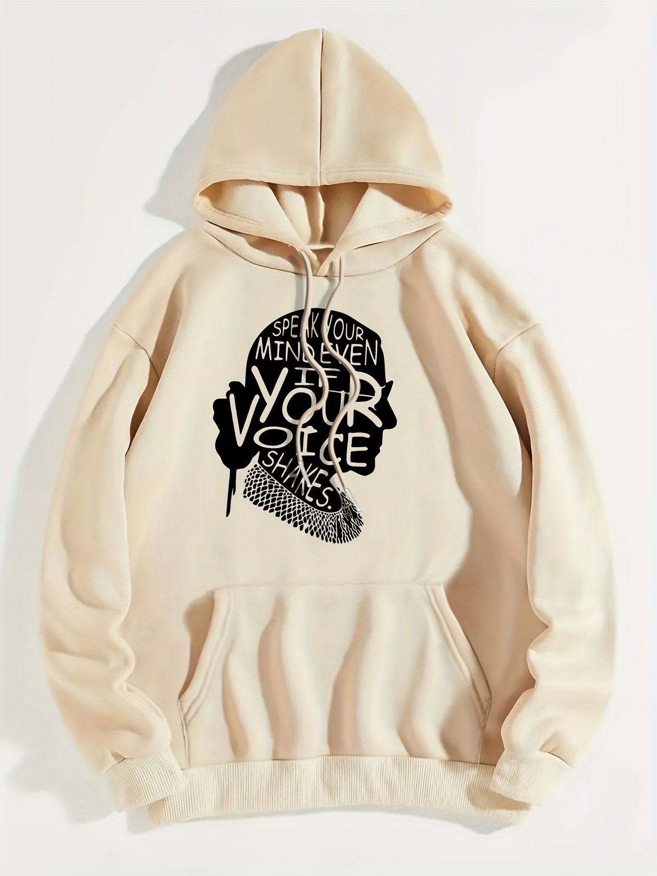 Art Letter Print Hoodie, Casual Kangaroo Pocket Long Sleeve Drop Shoulder Drawstring Hoodie For Fall & Winter, Women's Clothing