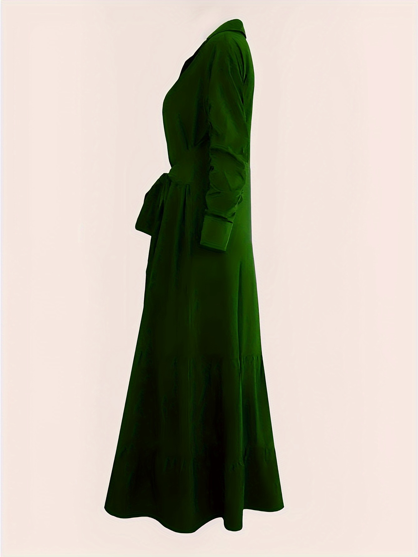 Women's Casual Tie V Neck Dress Fall Winter Long Sleeve A Line Swing Tunic Maxi Dress