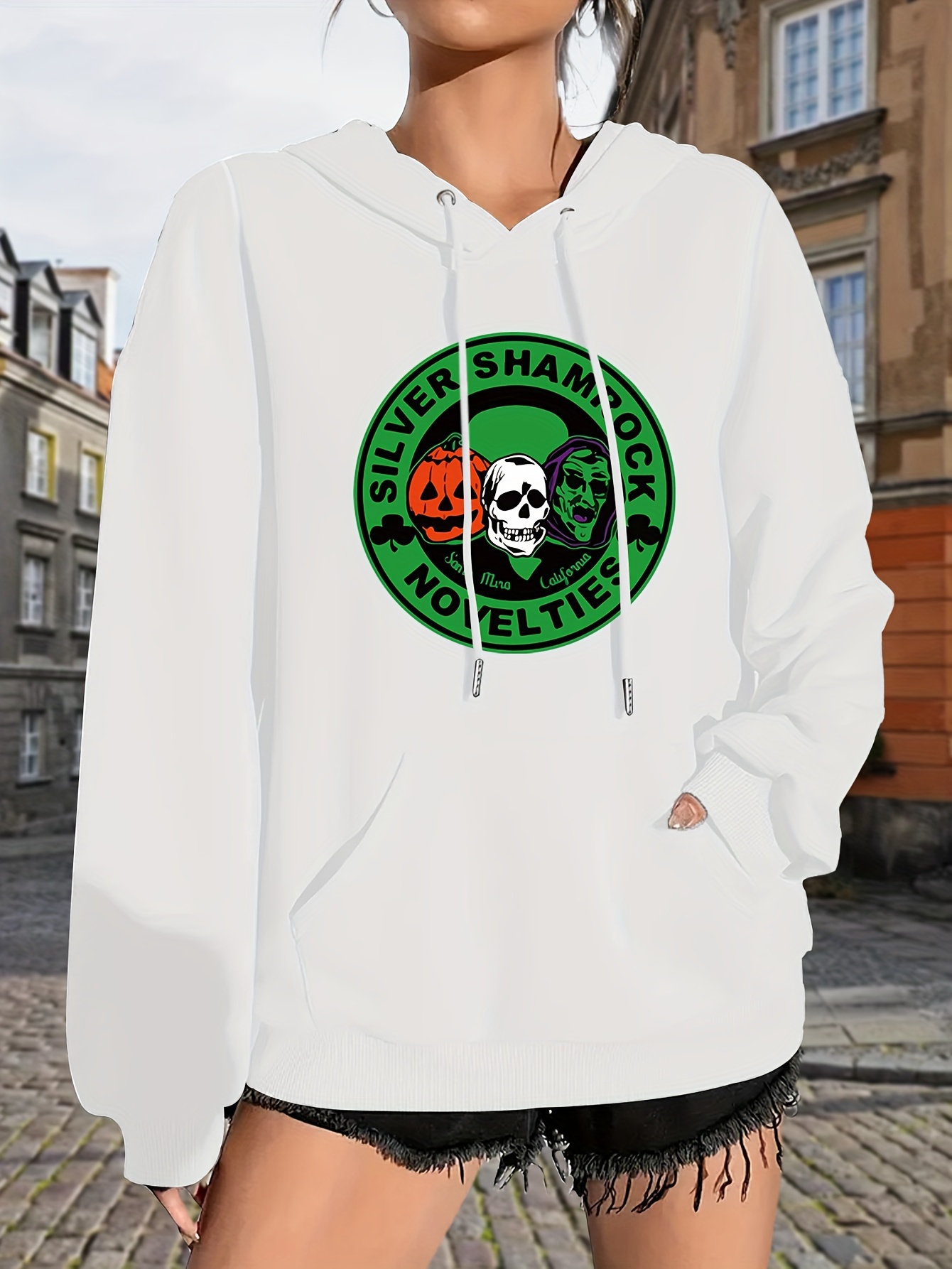 Skeleton Print Oversized Hoodie For Women Women's Sweatshirt Popular Sweatshirt Women's Gift Halloween Print Hoodie New Style Hooded Sweatshirt Kangaroo Pocket Print Lightweight Trendy For Autumn Winter Casual Sweatshirt