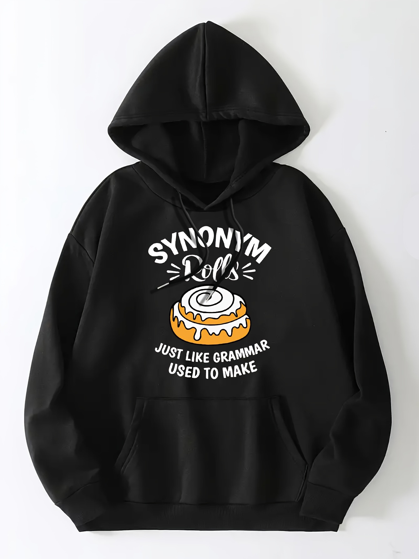 Art Letter Print Hoodie, Casual Kangaroo Pocket Long Sleeve Drop Shoulder Drawstring Hoodie For Fall & Winter, Women's Clothing