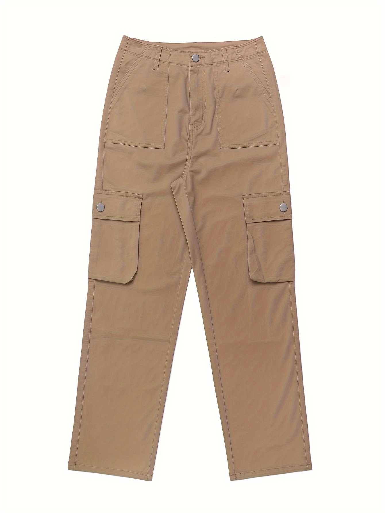 Plain Side Flap Pocket Streetwear Loose Fit Cargo Jeans Denim Pants, Women's Denim Jeans & Clothing