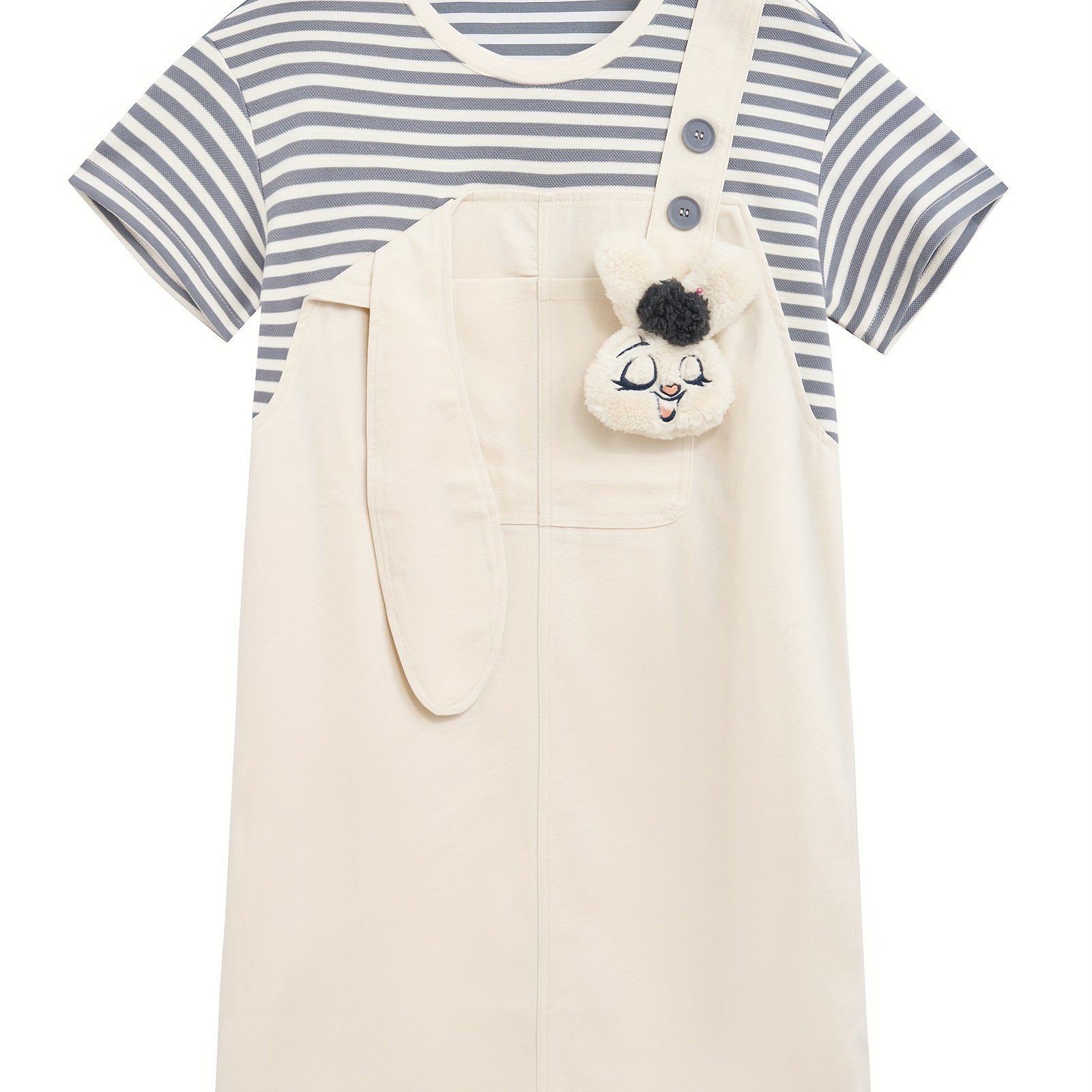 Color Block Overall Dress, Casual Crew Neck Short Sleeve Overall Dress, Women's Clothing