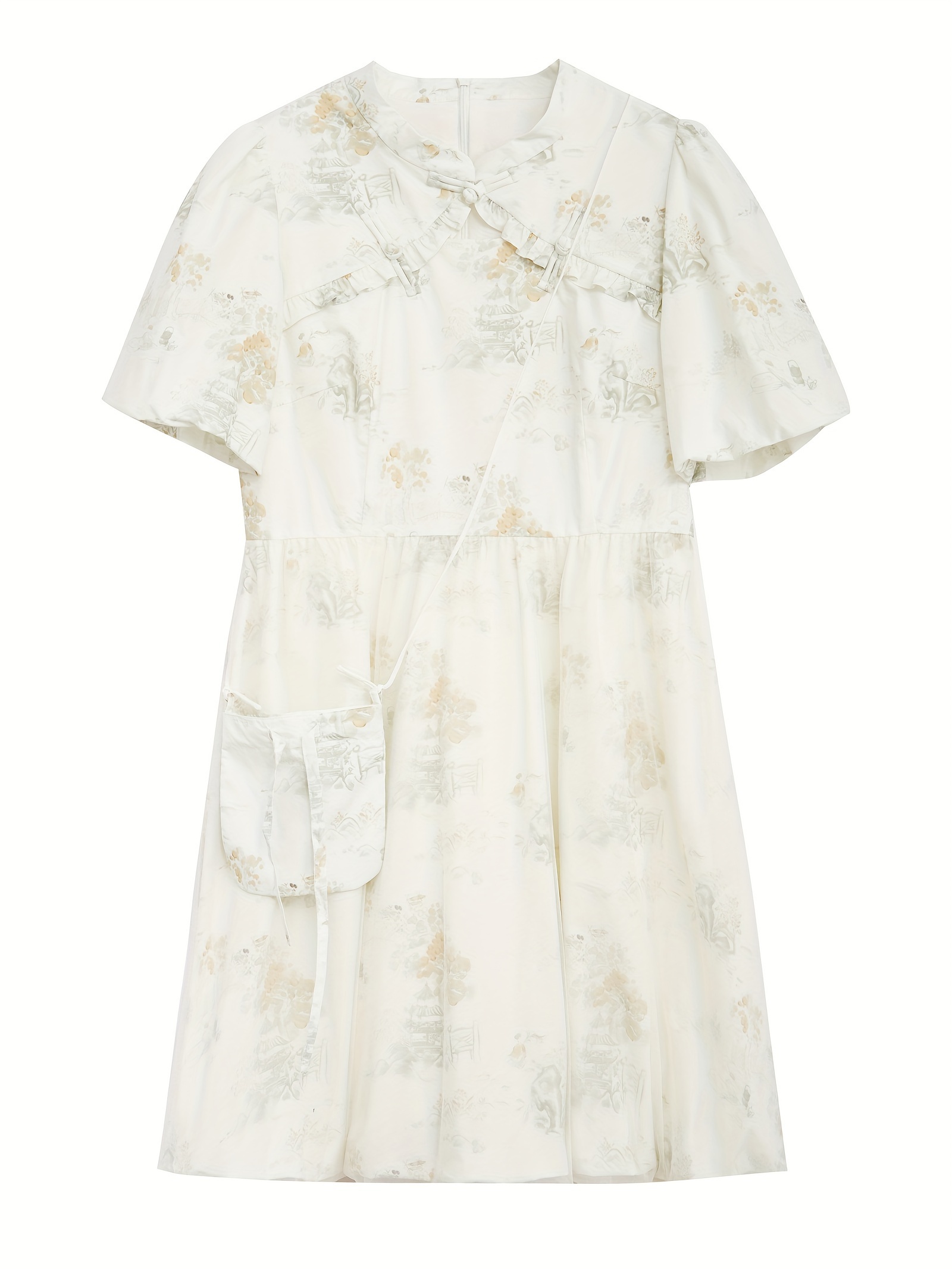Pan Buckle New Chinese Style Dress, Elegant Short Sleeve Dress For Spring & Summer, Women's Clothing