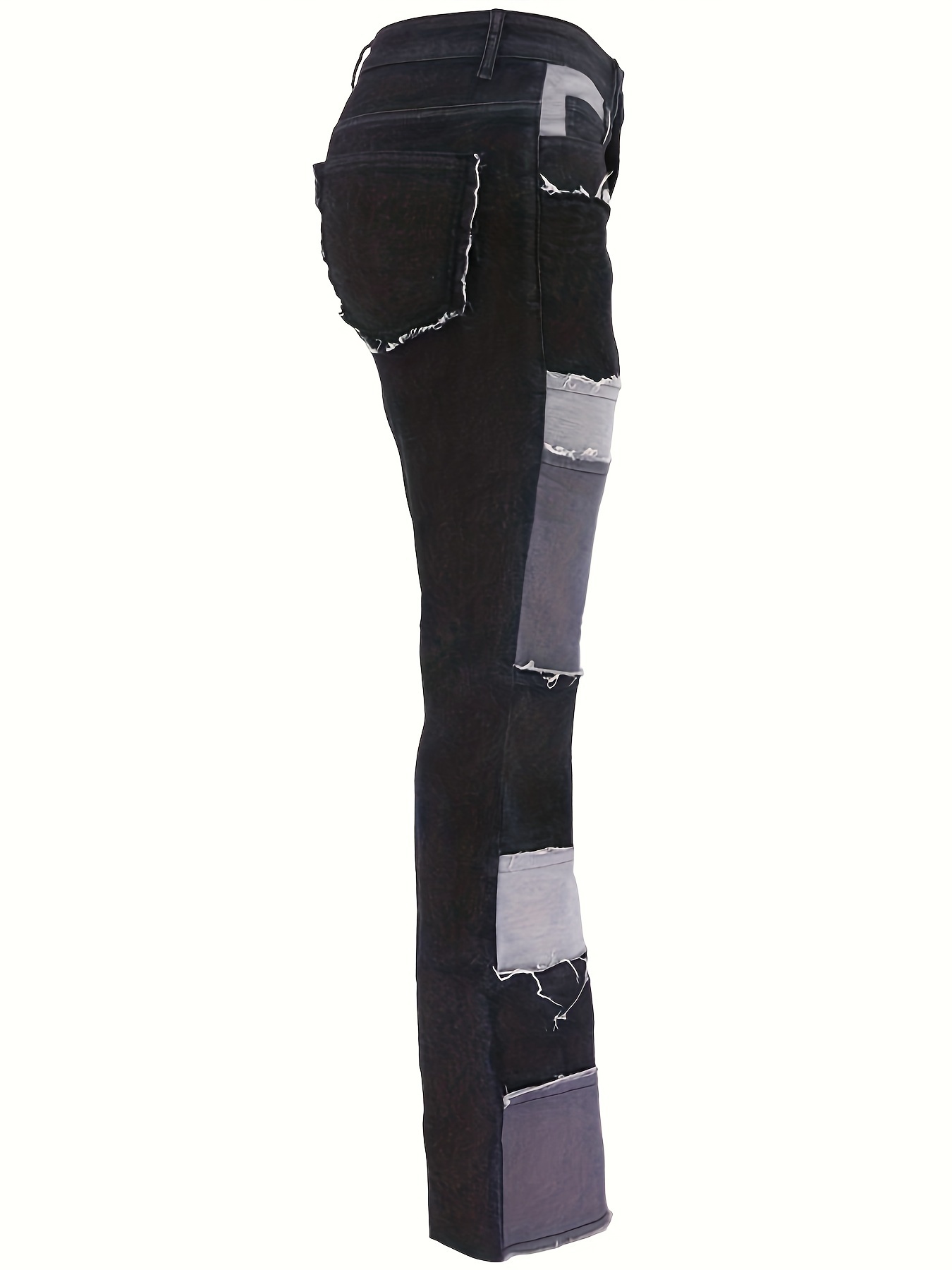 Patchwork Contrasting Flared Wide-leg Trousers Jeans