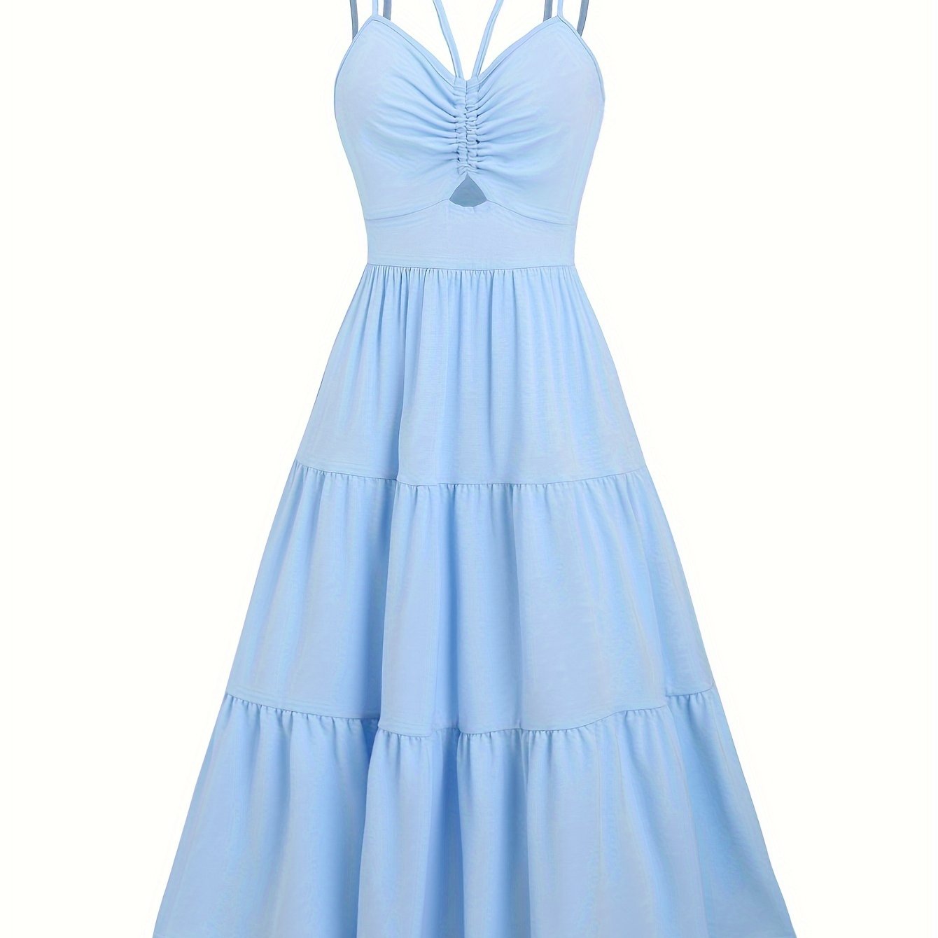 Women's Polyester And Spandex Vacation Dress With Ruffled Trim, Fine Shoulder Straps, Machine Washable, No See-Through, Spring FSummer FAutumn
