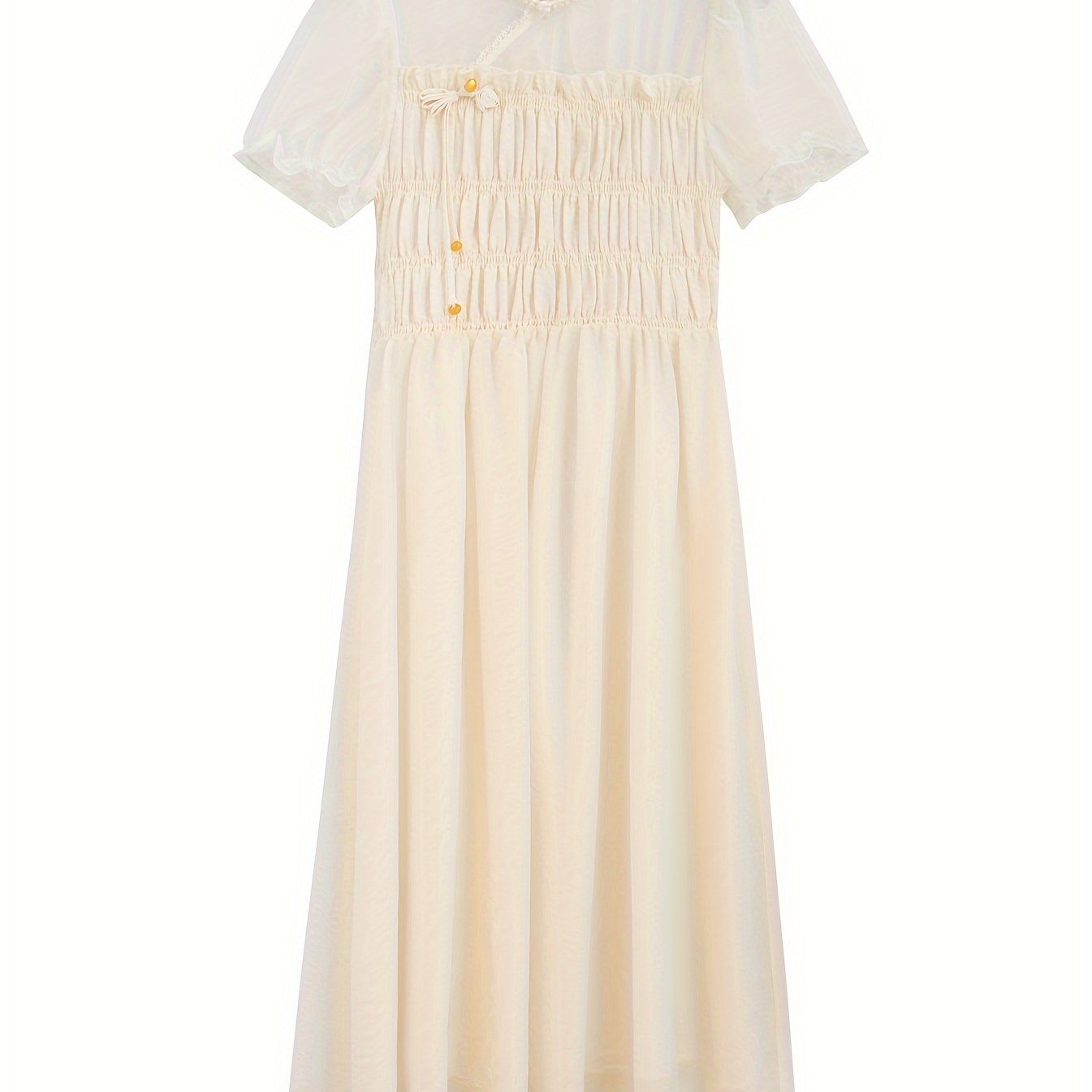 Elegant Summer Midi Dress for Women - Slimming Waist, Stand Collar, Breathable Viscose Blend, Semi-Sheer in Purple & White