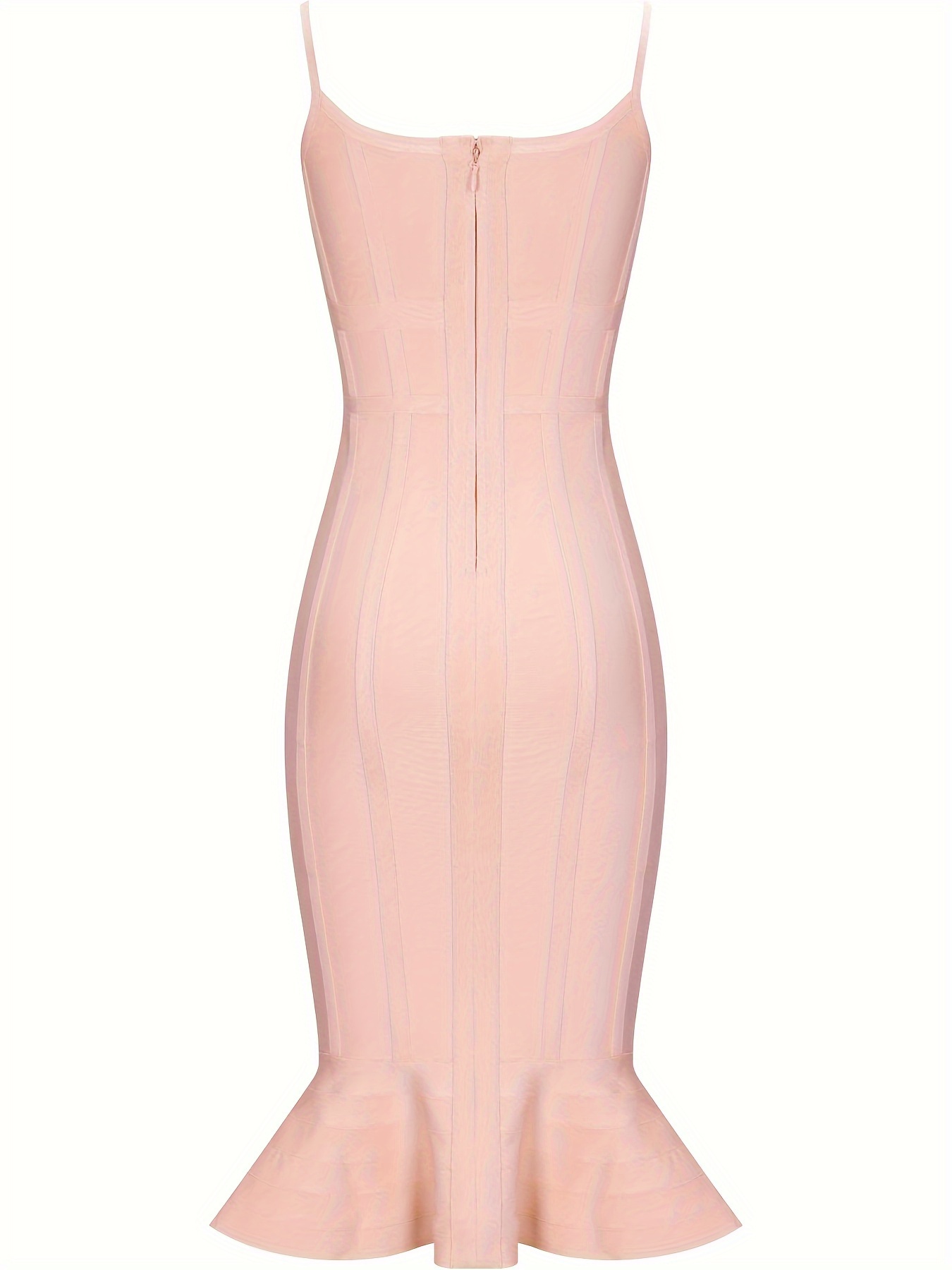 Women's Fashion Sexy Temperament Elegant Tight Suspender V-neck Ruffle Summer Mid-length Bandage Dress Party Cocktail Evening Dress