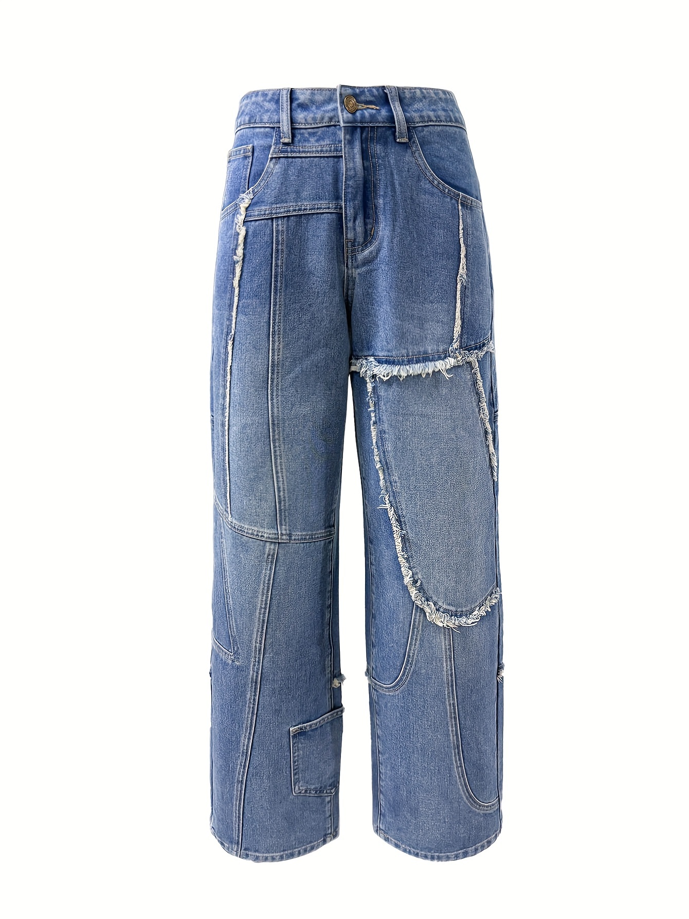 High-Waisted Straight Leg Jeans For Women, Cotton And Polyester Blend, Streetwear Style, Machine Washable, No Stretch, All Season