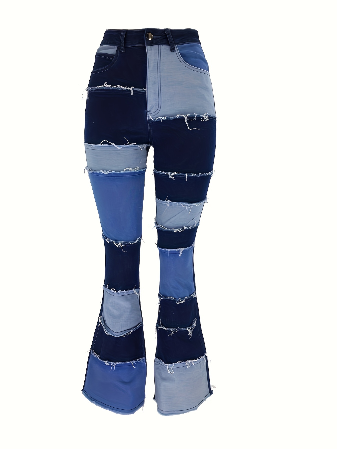Patchwork Contrasting Flared Wide-leg Trousers Jeans