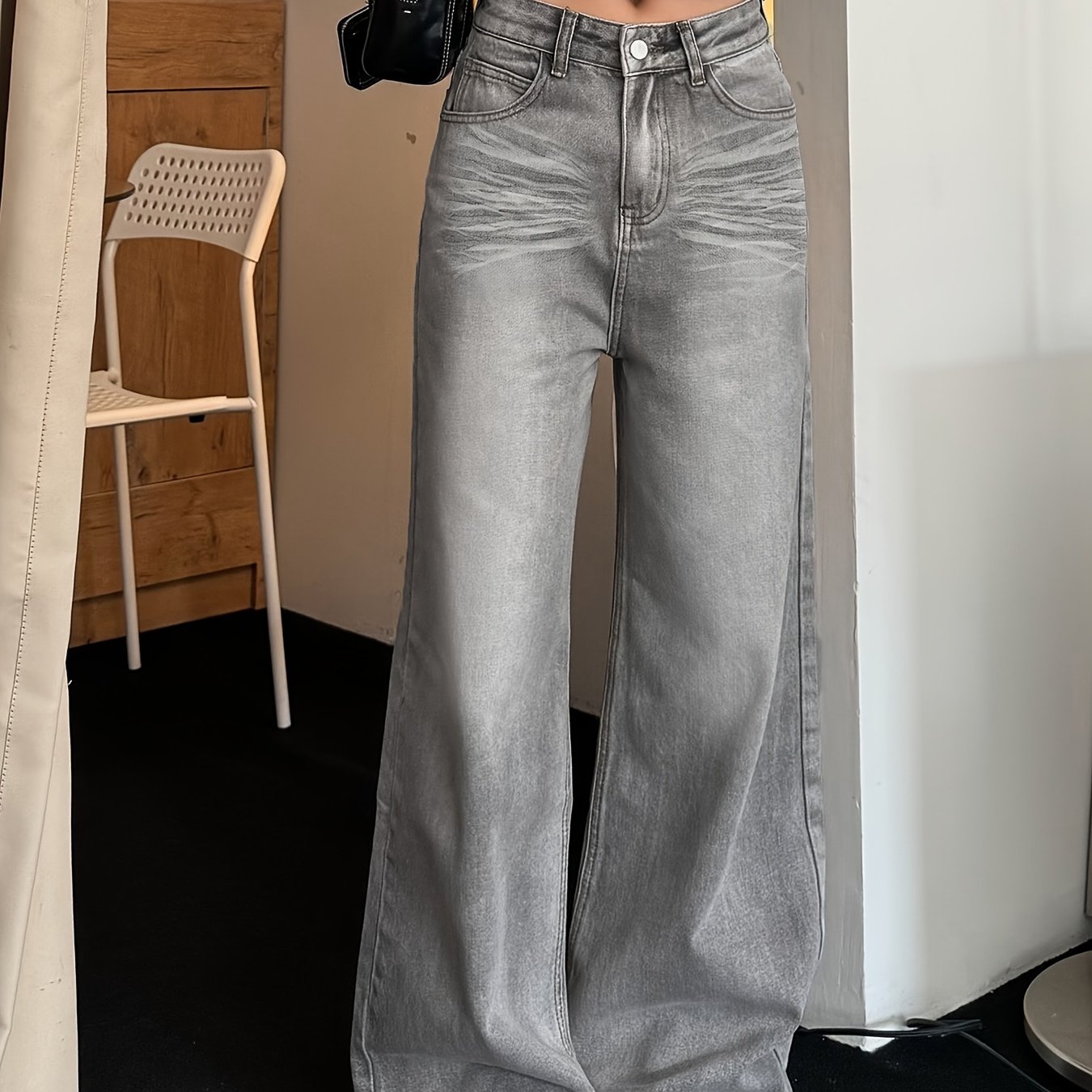 Women's Retro High-Waisted Jeans, Cotton Blend, Four-Seasonal, Straight Leg, Pocket, Machine Washable, NVFelix Brand