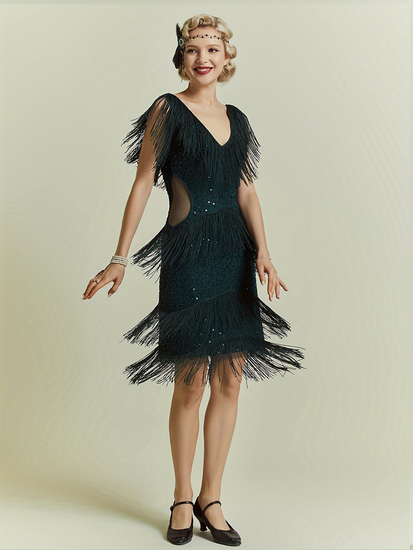 Women's 1920s Flapper Dress V Neck Slip Dress