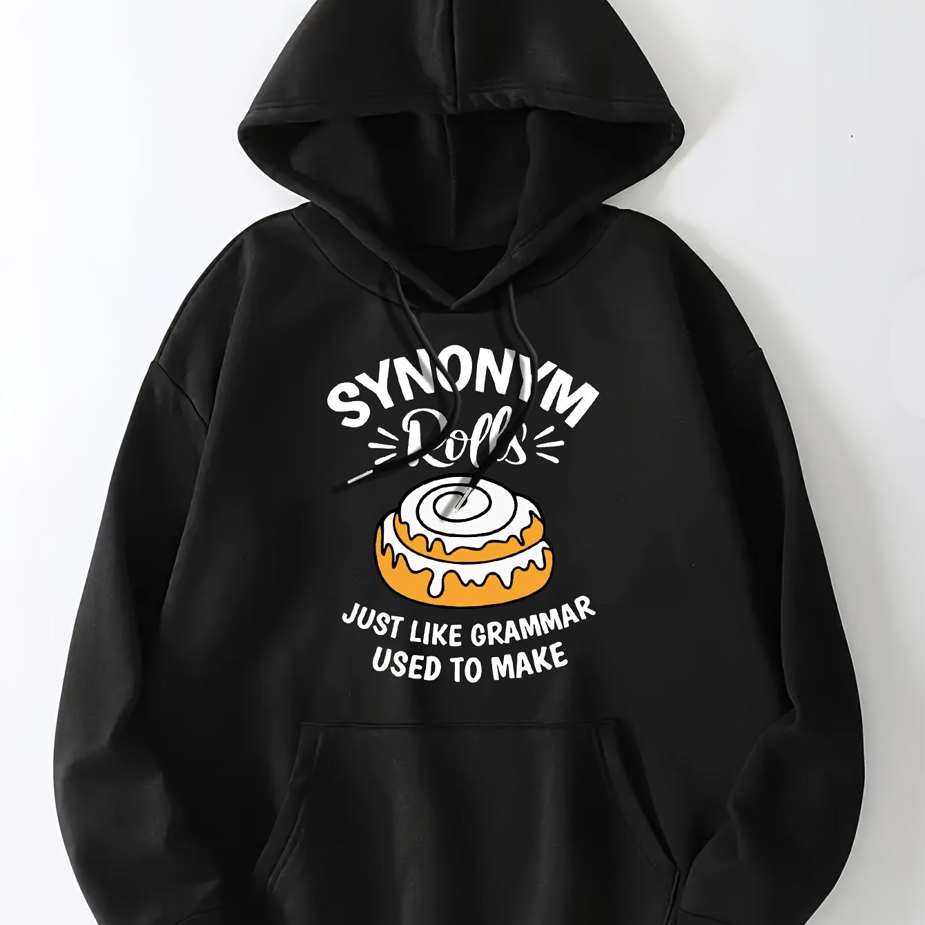 Art Letter Print Hoodie, Casual Kangaroo Pocket Long Sleeve Drop Shoulder Drawstring Hoodie For Fall & Winter, Women's Clothing