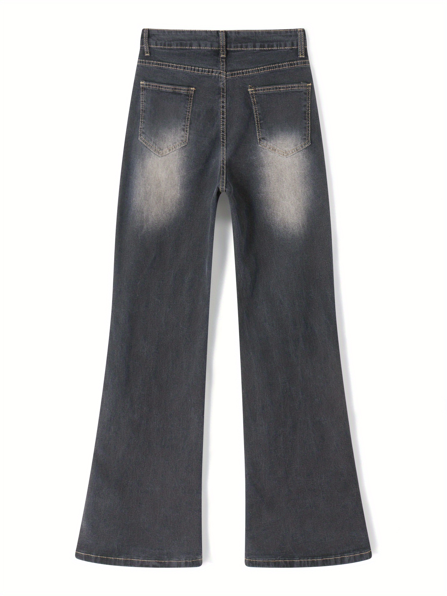 Whiskering Washed Casual Style Zipper Button Closure Wide Leg Denim Pants, Women's Denim Jeans & Clothing