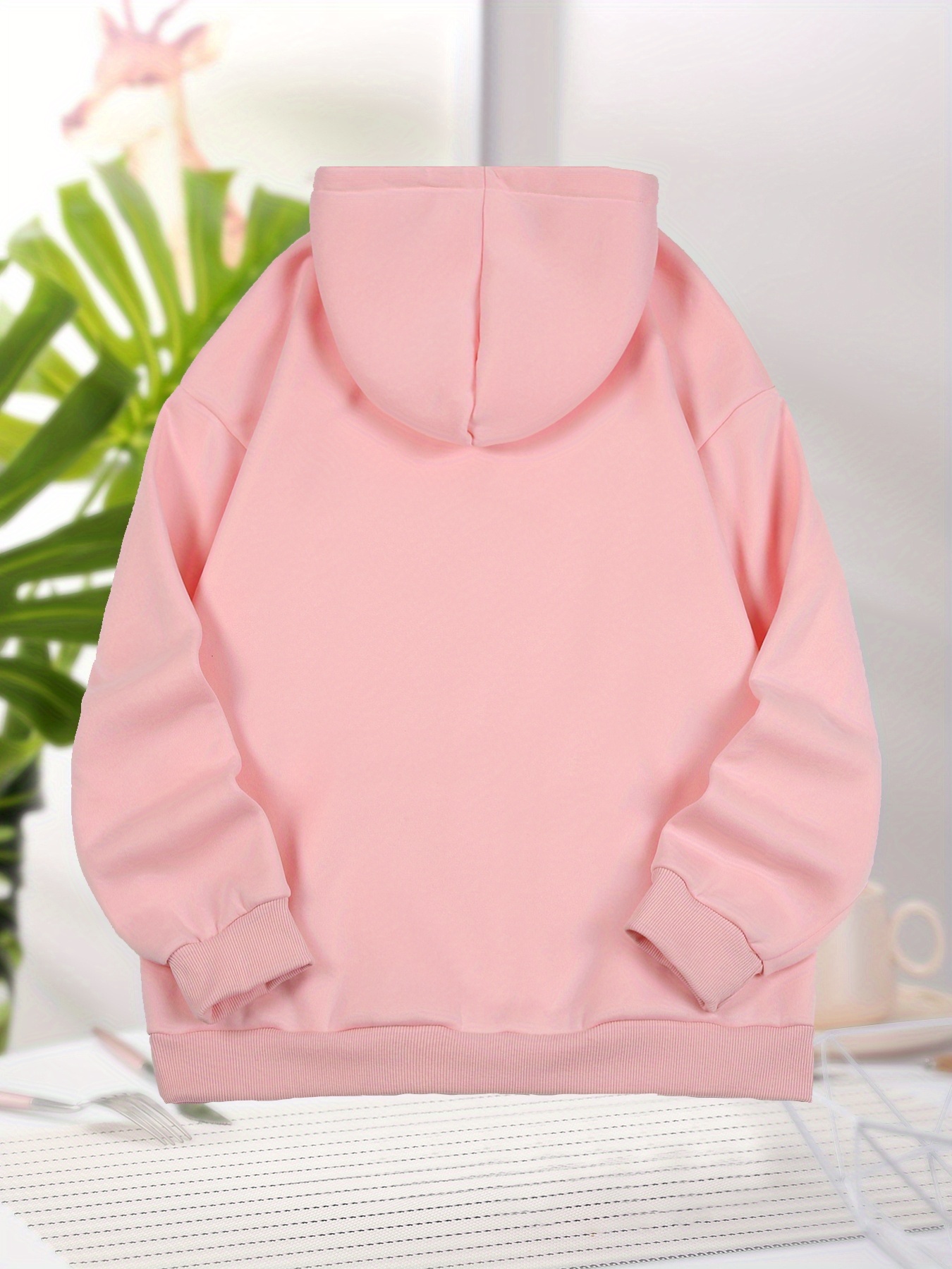 Bear And Letter Graphic Long Sleeve Hooded Sweatshirt, Fashion Drawstring Kangaroo Pocket Hoodie, Women's Clothing