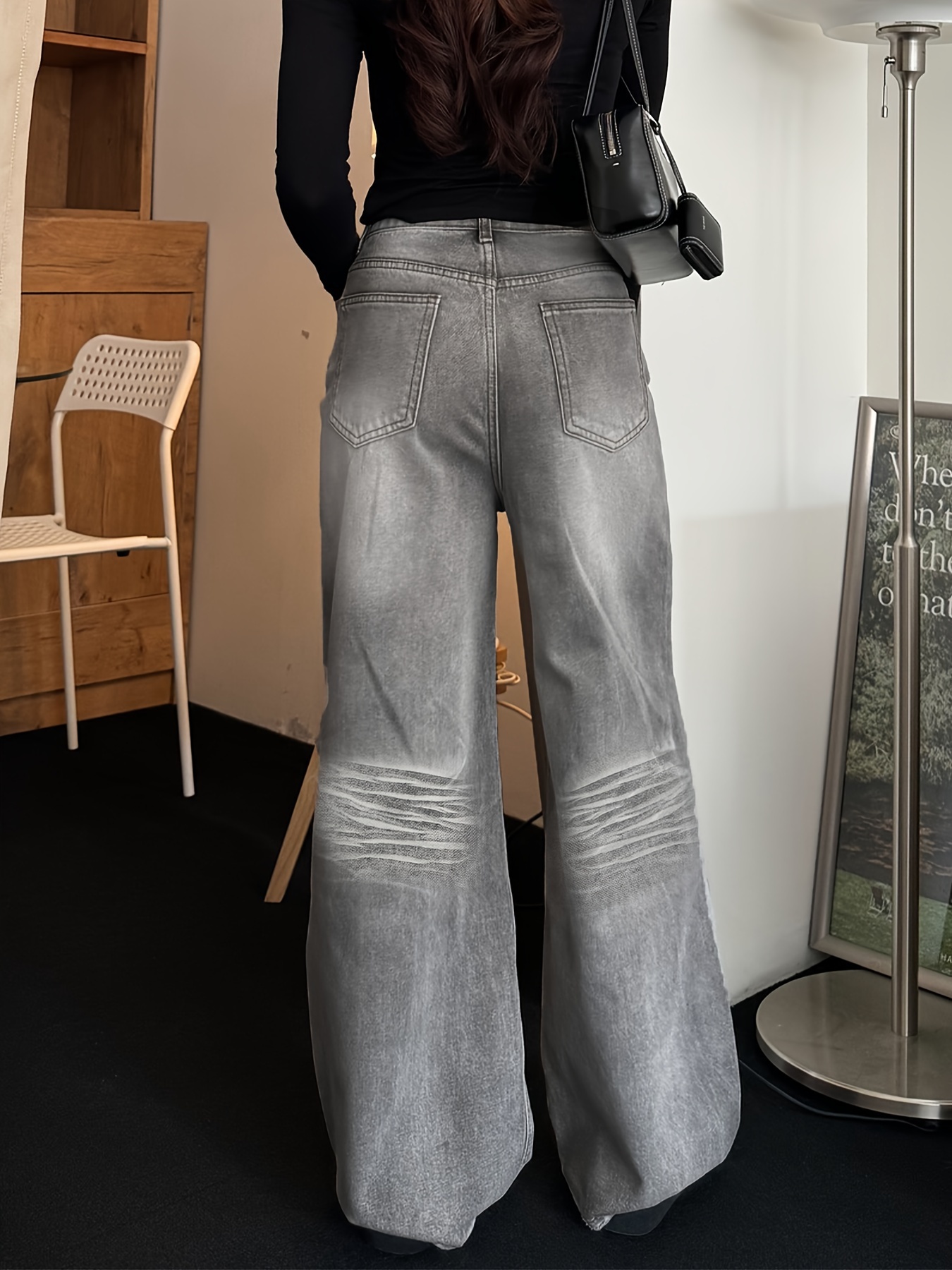 Women's Retro High-Waisted Jeans, Cotton Blend, Four-Seasonal, Straight Leg, Pocket, Machine Washable, NVFelix Brand