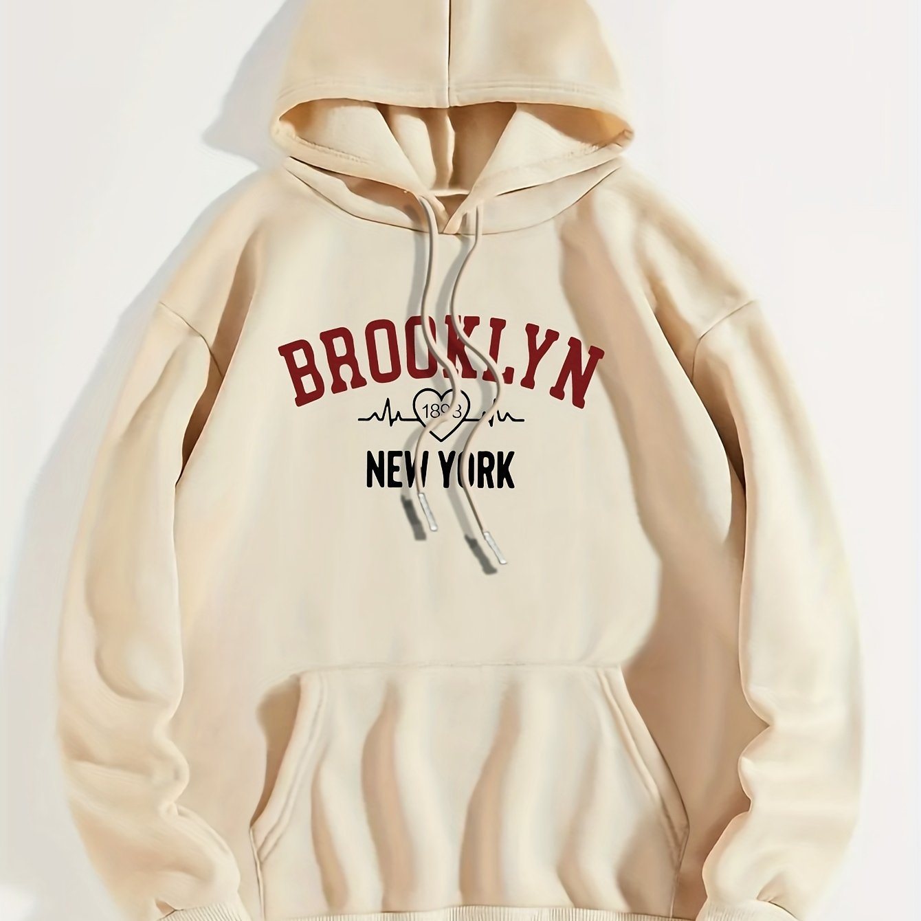 Art Letter Print Hoodie, Casual Kangaroo Pocket Long Sleeve Drop Shoulder Drawstring Hoodie For Fall & Winter, Women's Clothing