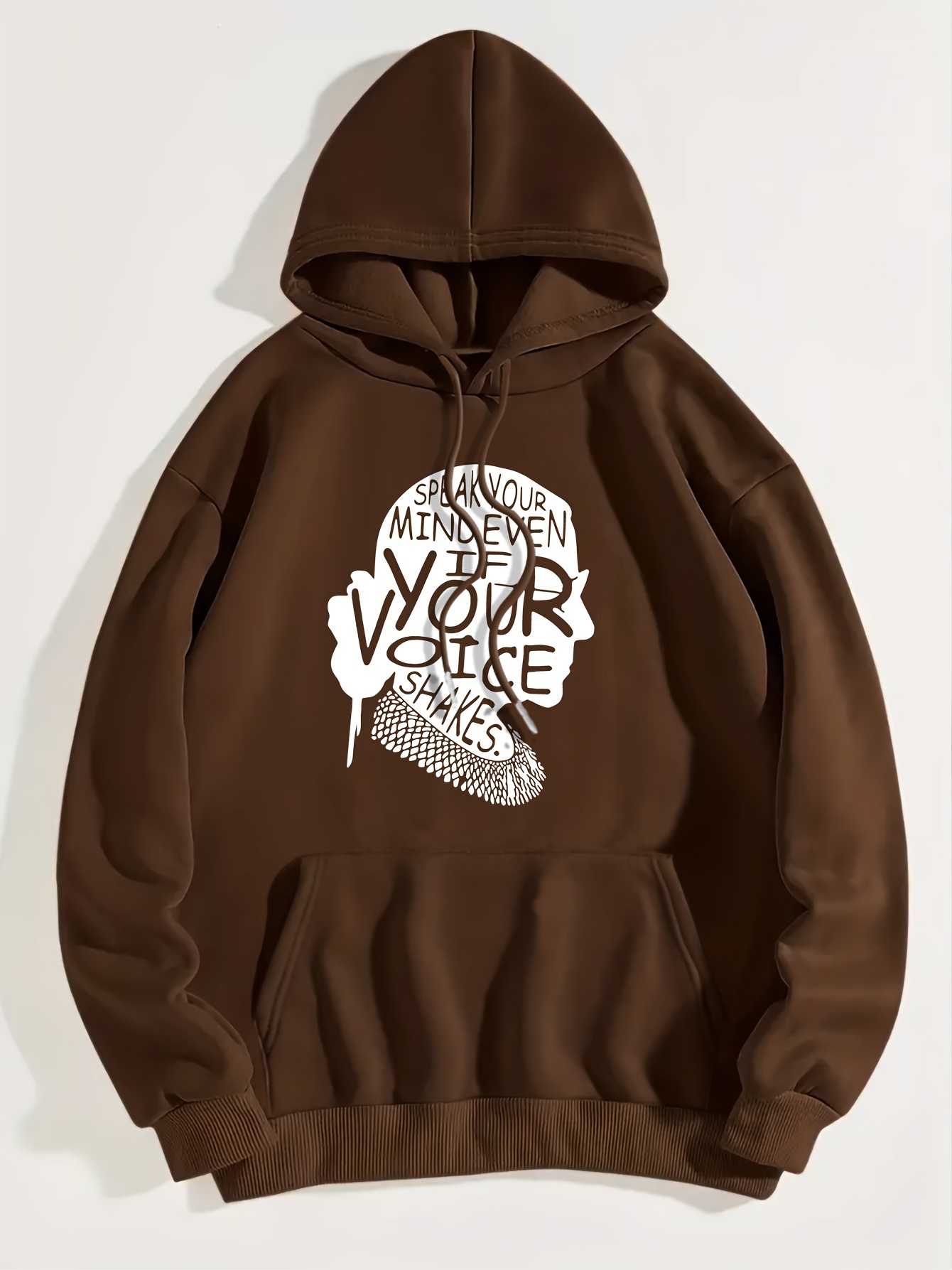 Art Letter Print Hoodie, Casual Kangaroo Pocket Long Sleeve Drop Shoulder Drawstring Hoodie For Fall & Winter, Women's Clothing