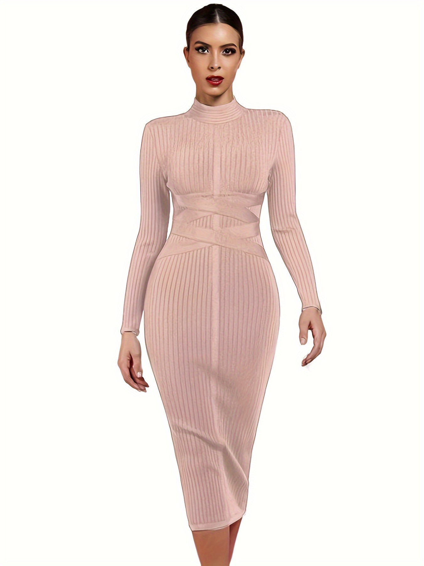 Women's Fashion Sexy Temperament Elegant Tight Autumn And Winter Mid-length Long-sleeved Bandage Dress Party Cocktail Evening Dress