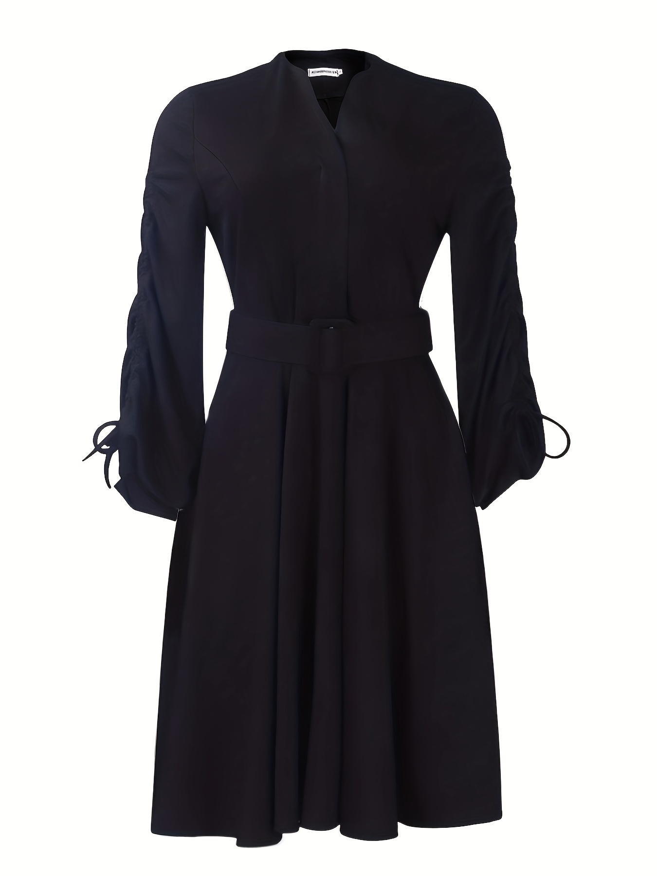 Fashionable V-Neck Drawstring Pleated Elegant Dress