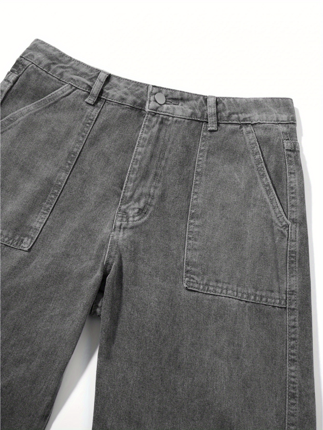 Women Straight Denim Pants, Big Pockets Star Print Long Pants Street Casual Fall Spring Trousers