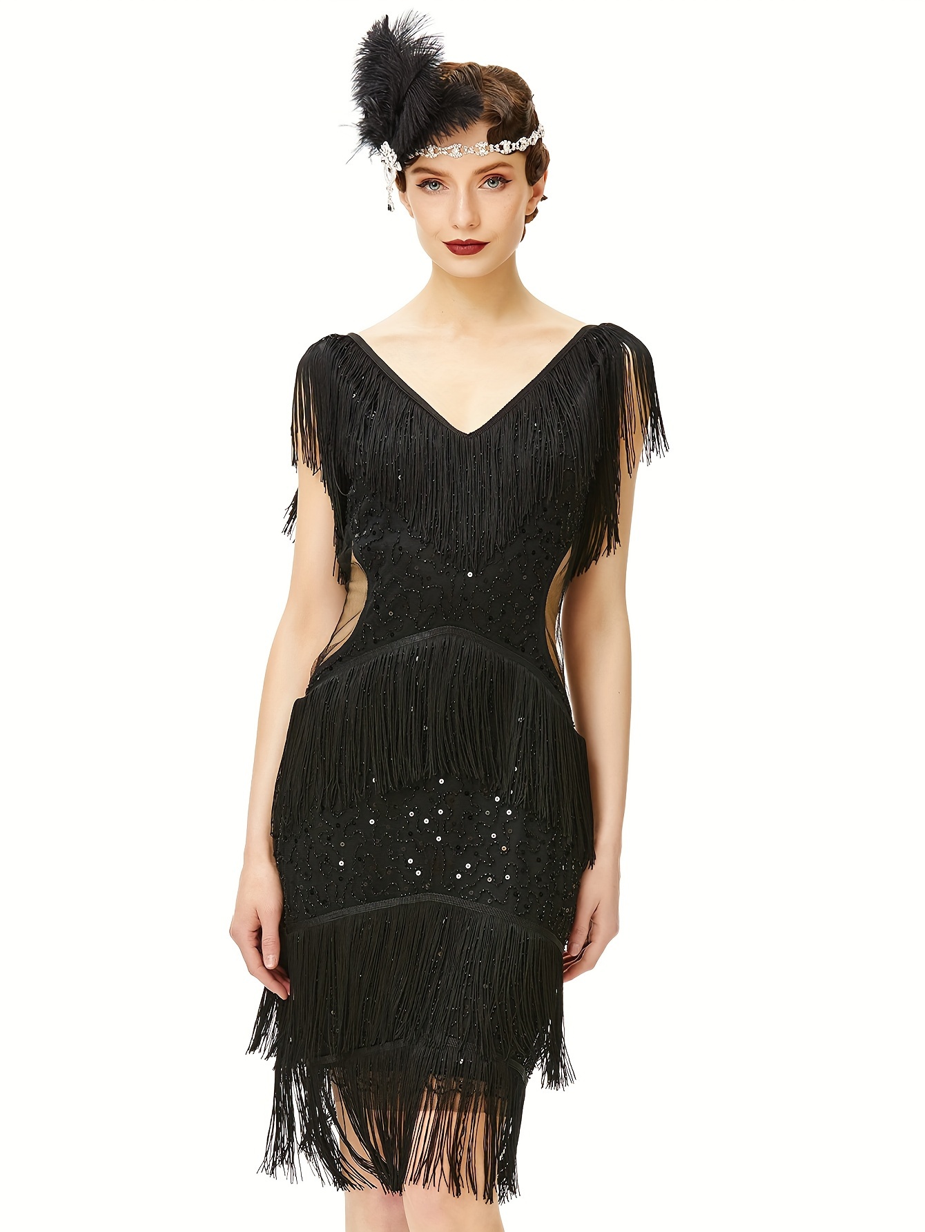 Women's 1920s Flapper Dress V Neck Slip Dress