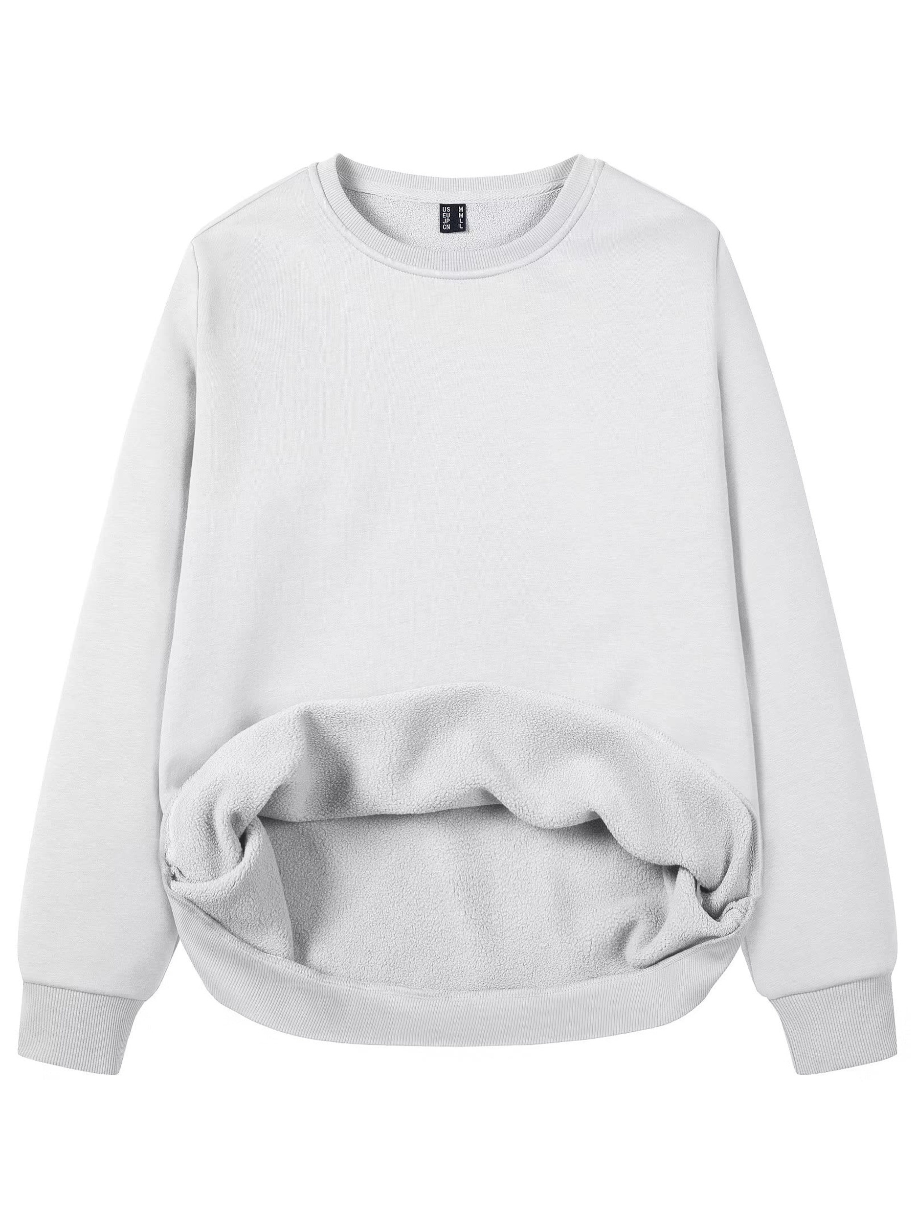 Women's Fleece Lined Sweatshirt Long Sleeve Crewneck Casual Pullovers Classic Basic Solid Workout Sweatshirt Winter Casual Warm Tops Soft Traveling Outwear Ribbed Hem Warm Hiking Long Sleeve Pullovers For Spring & Fall