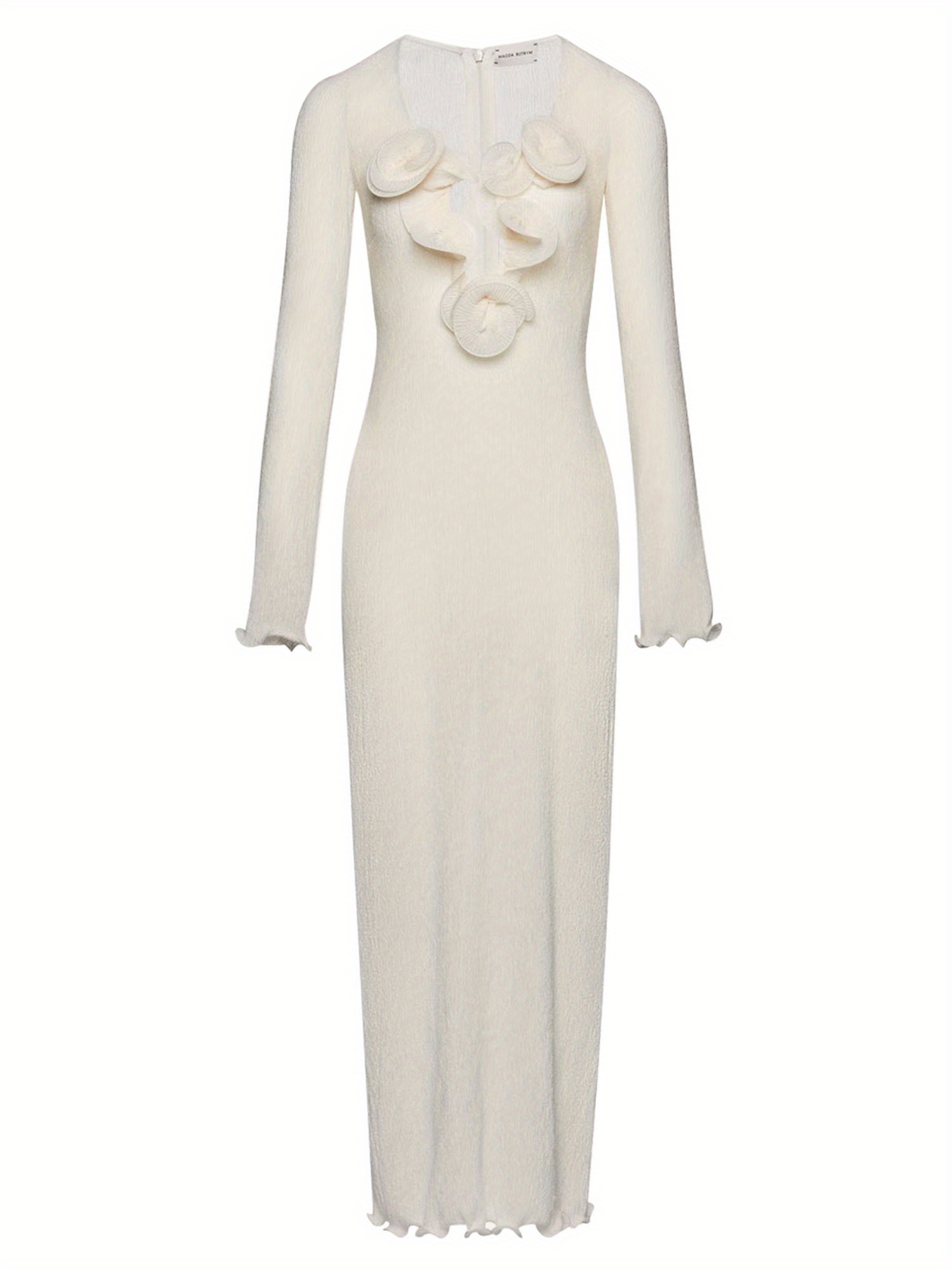 Women Long Dress, Long Sleeve Slit Dress Flower Slim Fit Cocktail Dress for Party Evening