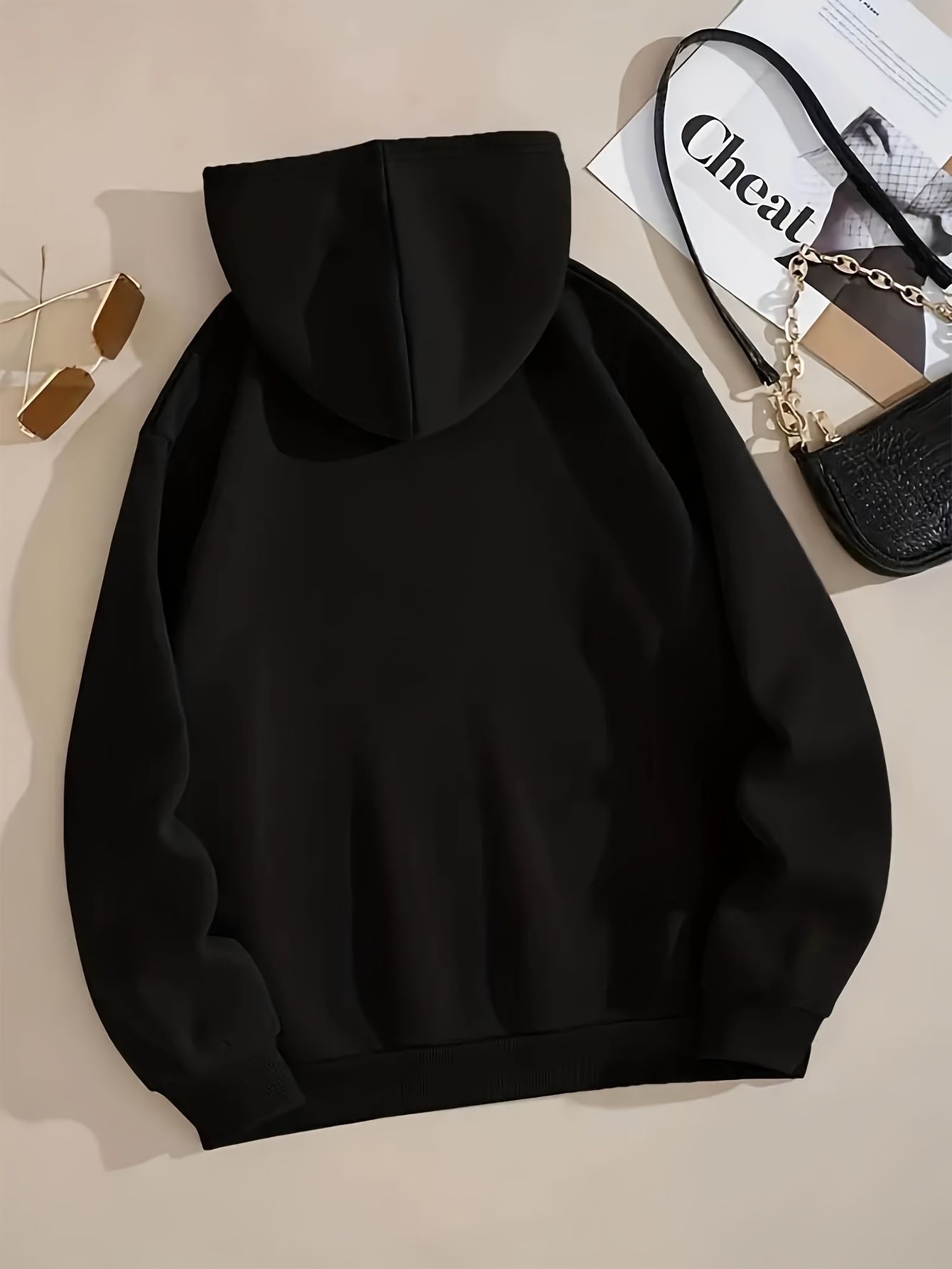Art Letter Print Hoodie, Casual Kangaroo Pocket Long Sleeve Drop Shoulder Drawstring Hoodie For Fall & Winter, Women's Clothing