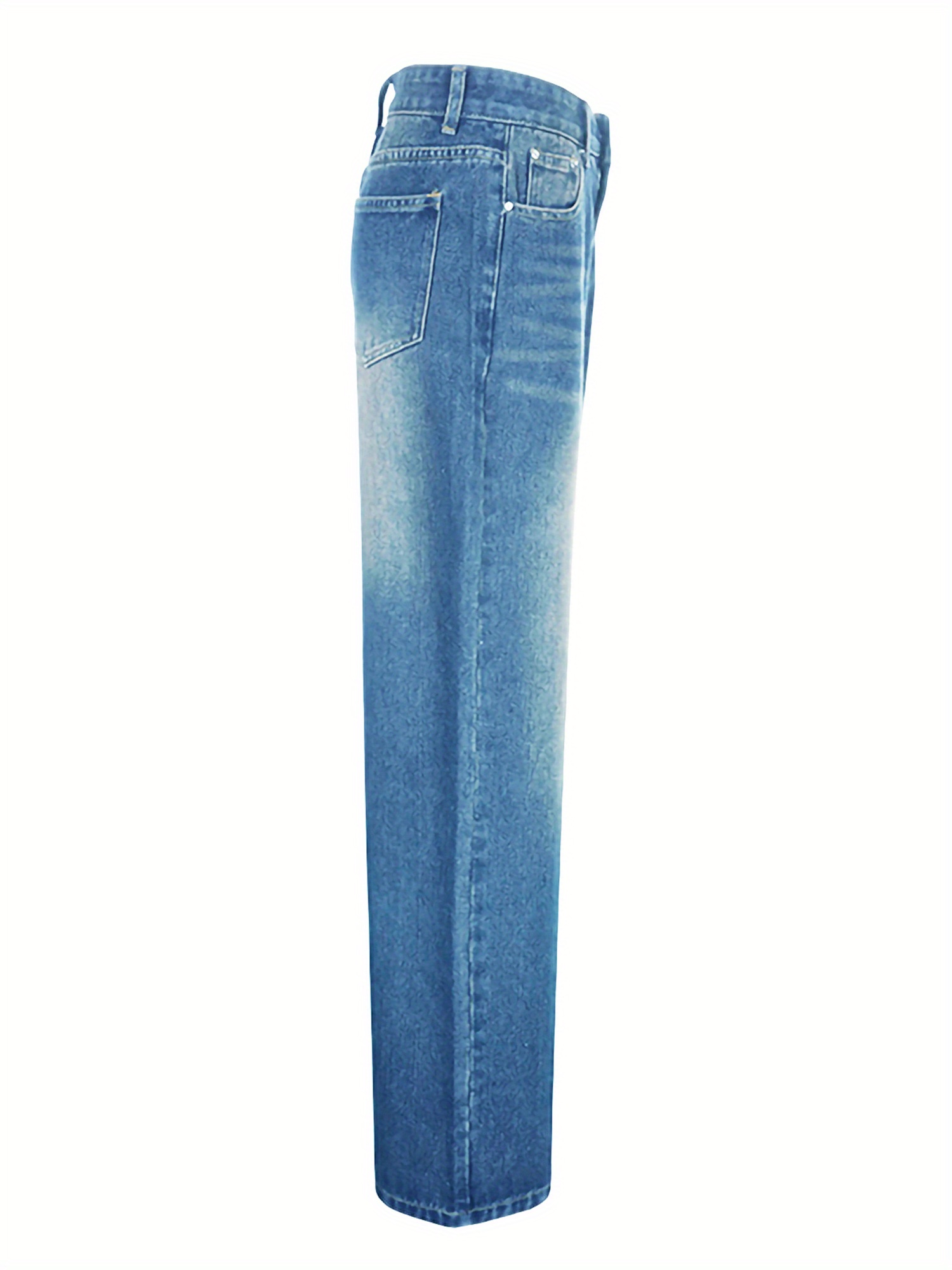 Straight Leg Distressed Washed Casual Style Zipper Button Closure Denim Pants, Women's Denim Jeans & Clothing