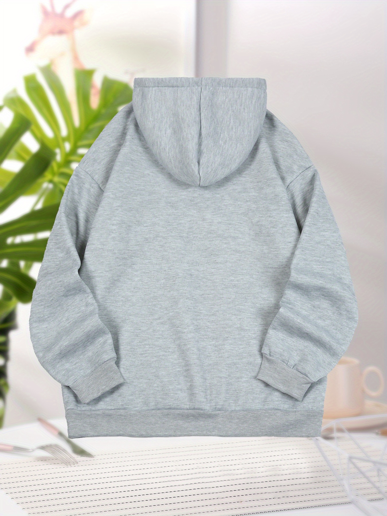 Bear And Letter Graphic Long Sleeve Hooded Sweatshirt, Fashion Drawstring Kangaroo Pocket Hoodie, Women's Clothing