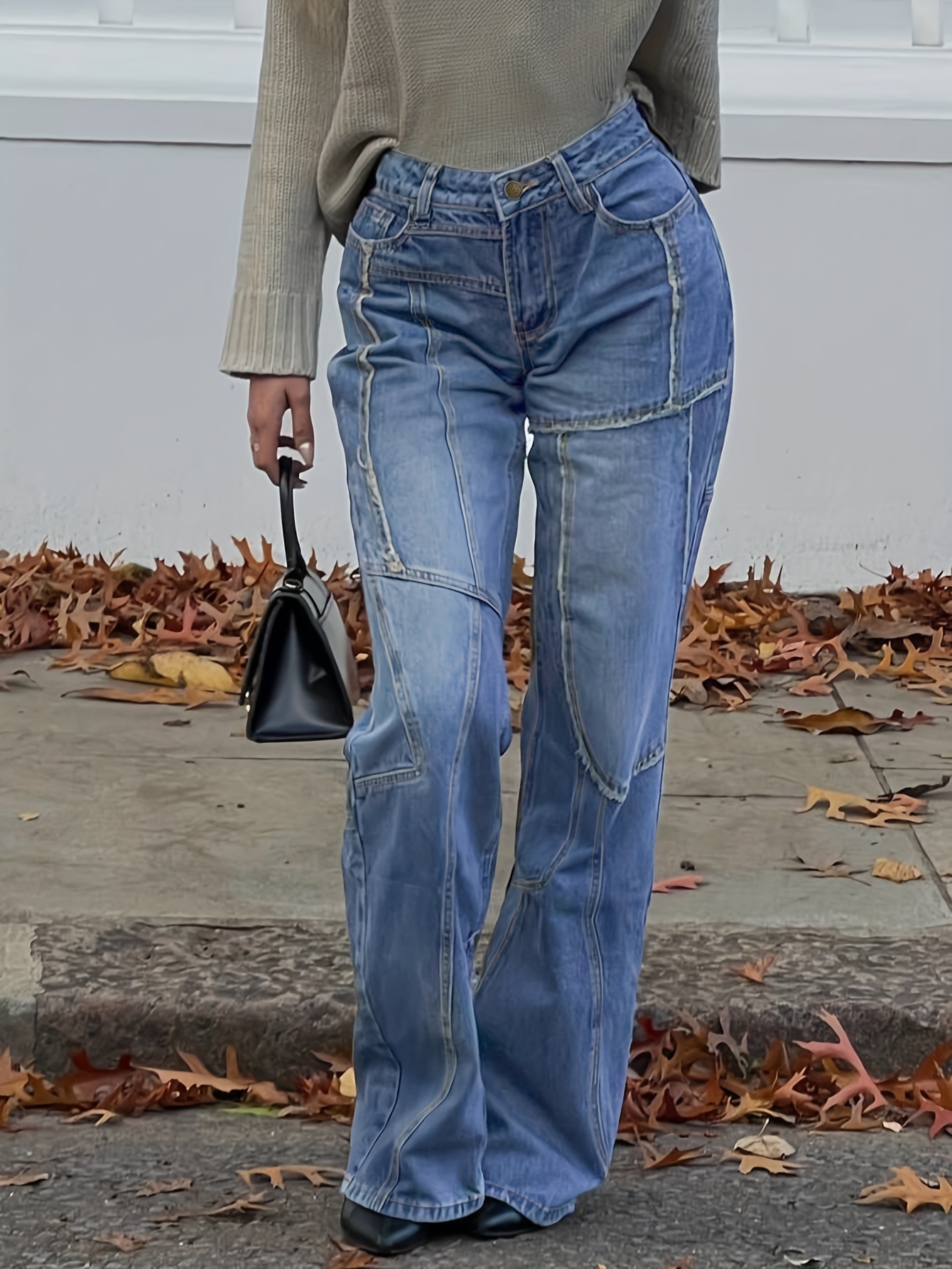 High-Waisted Straight Leg Jeans For Women, Cotton And Polyester Blend, Streetwear Style, Machine Washable, No Stretch, All Season