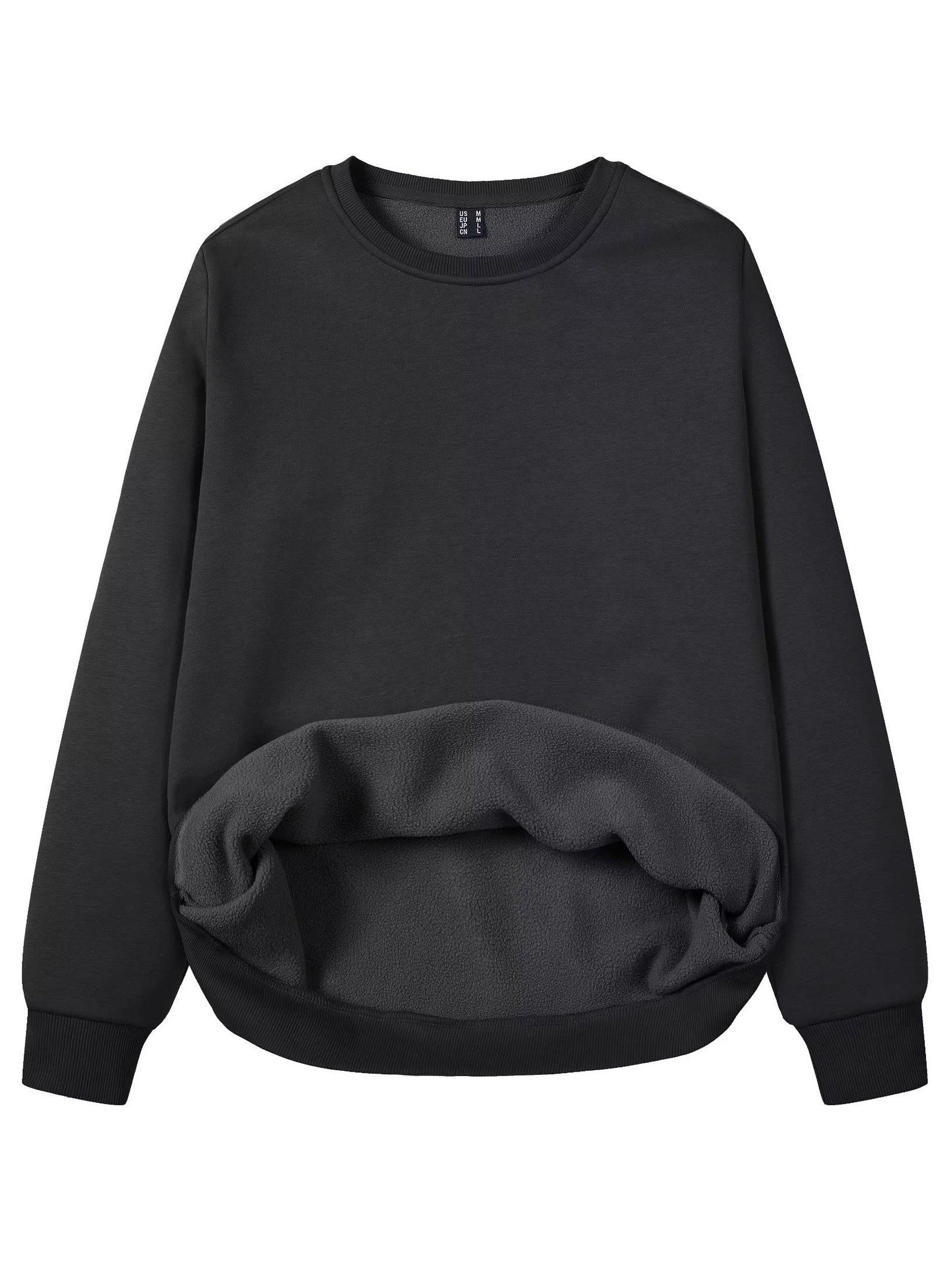 Women's Fleece Lined Sweatshirt Long Sleeve Crewneck Casual Pullovers Classic Basic Solid Workout Sweatshirt Winter Casual Warm Tops Soft Traveling Outwear Ribbed Hem Warm Hiking Long Sleeve Pullovers For Spring & Fall