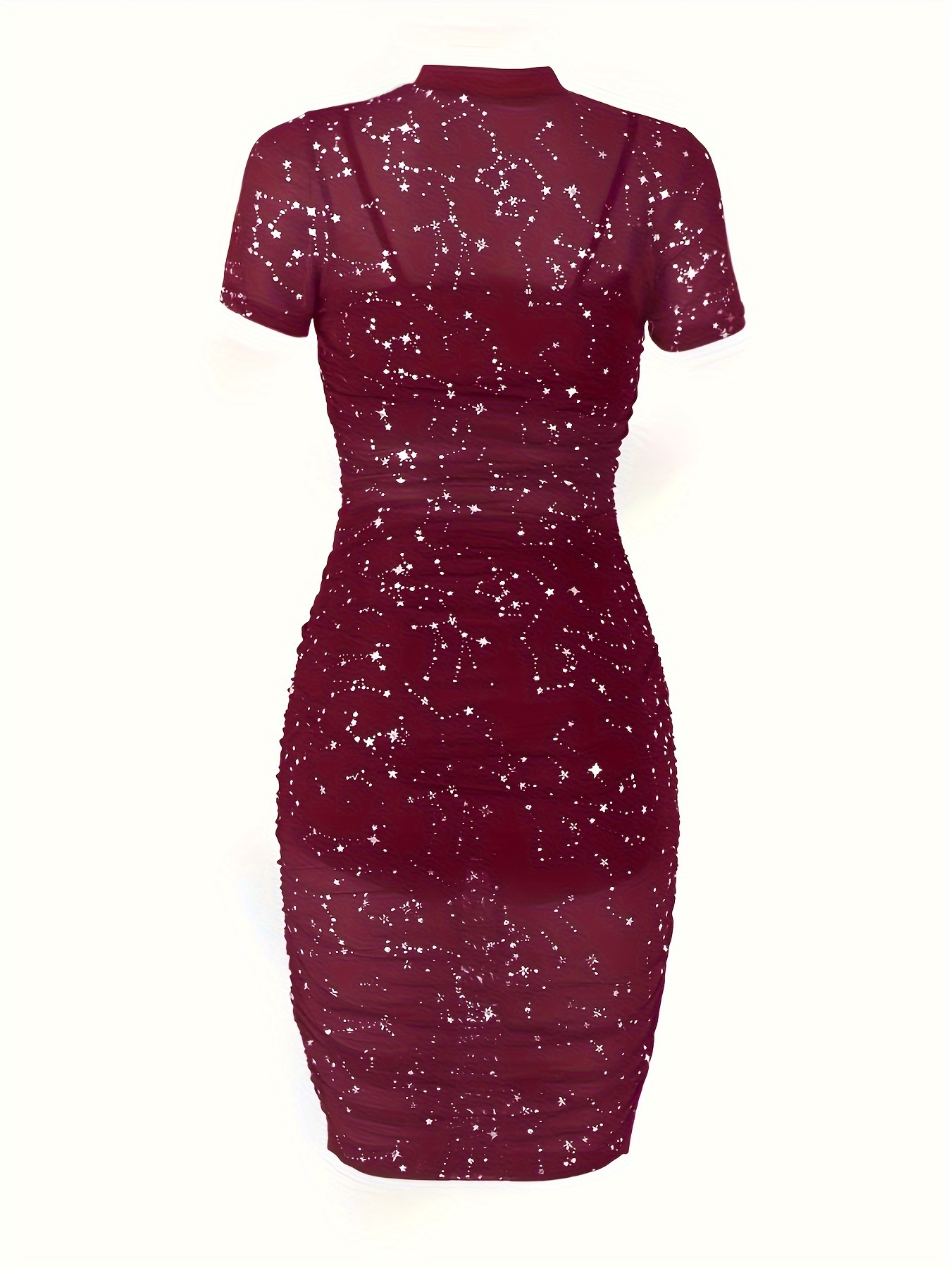 3 Piece Outfits For Women Glitter See Through Short Sleeve Ruched Mesh Dress With Crop Tops And Shorts