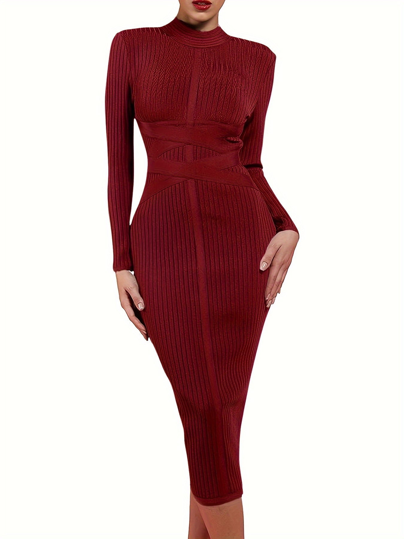Women's Fashion Sexy Temperament Elegant Tight Autumn And Winter Mid-length Long-sleeved Bandage Dress Party Cocktail Evening Dress