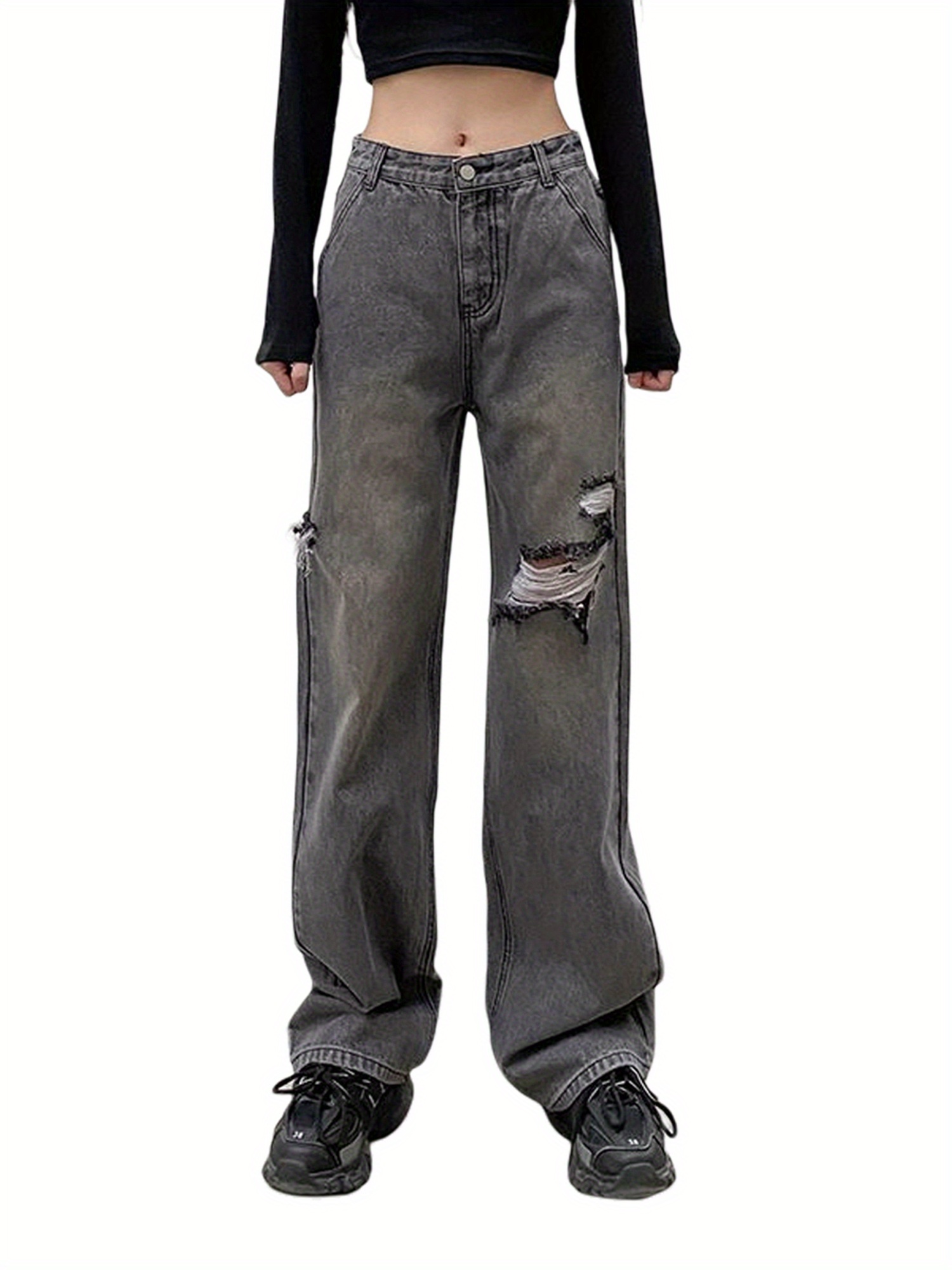 Women Loose Wide-leg Pants, Summer Adults Casual Style High Waist Gradient Jeans