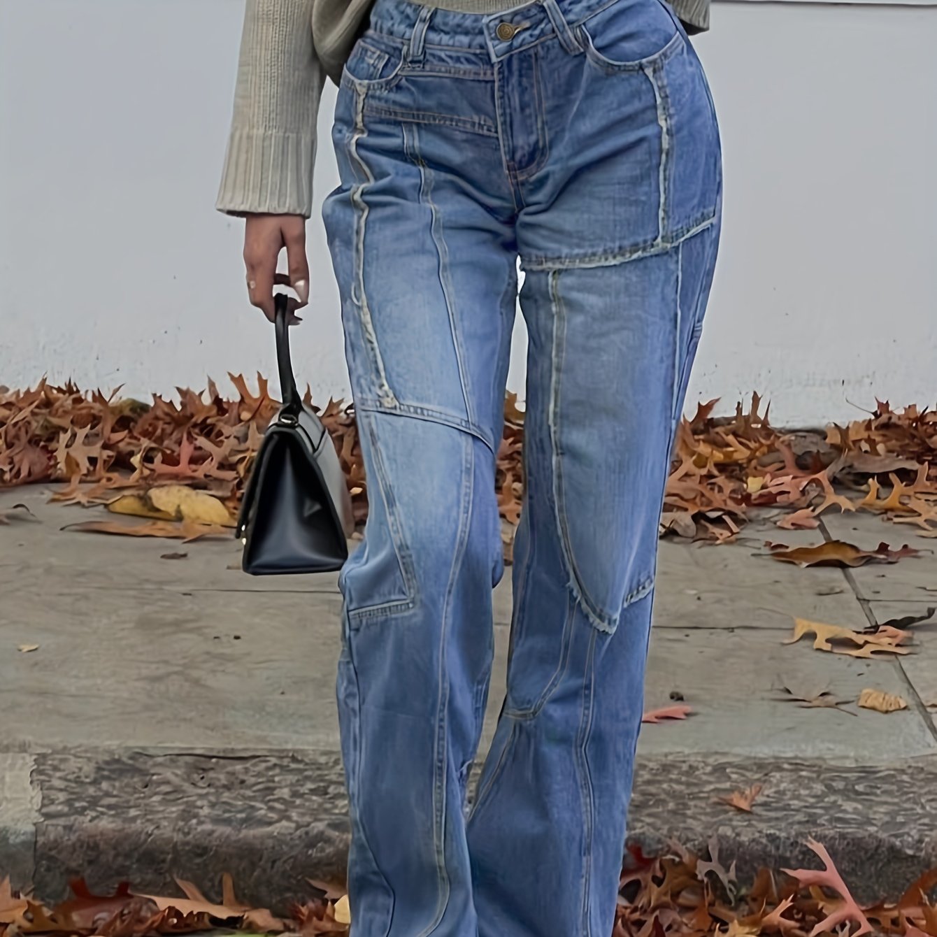 High-Waisted Straight Leg Jeans For Women, Cotton And Polyester Blend, Streetwear Style, Machine Washable, No Stretch, All Season
