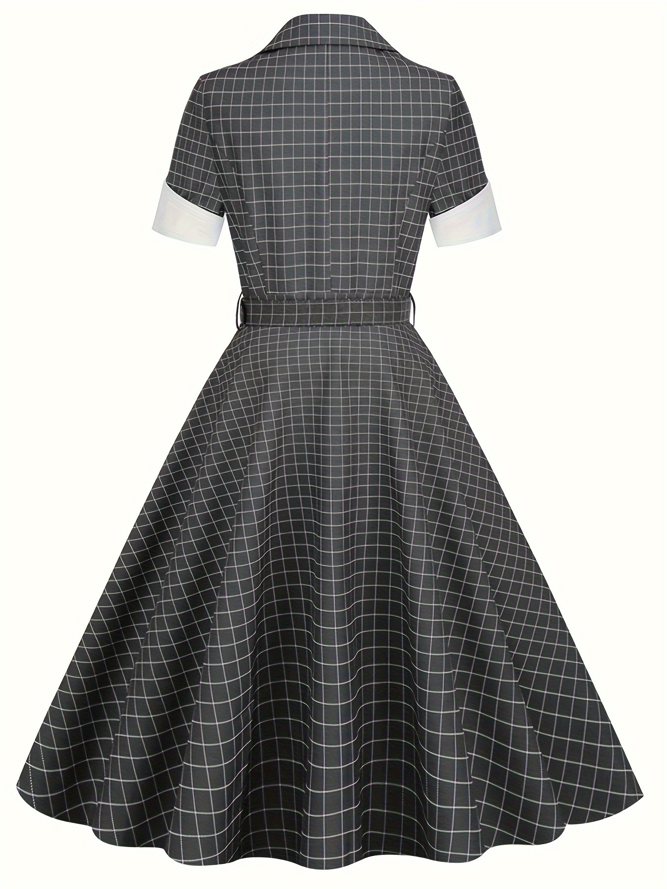 2024 New 1950S Style Checkered Short Sleeved Patchwork Retro Dress