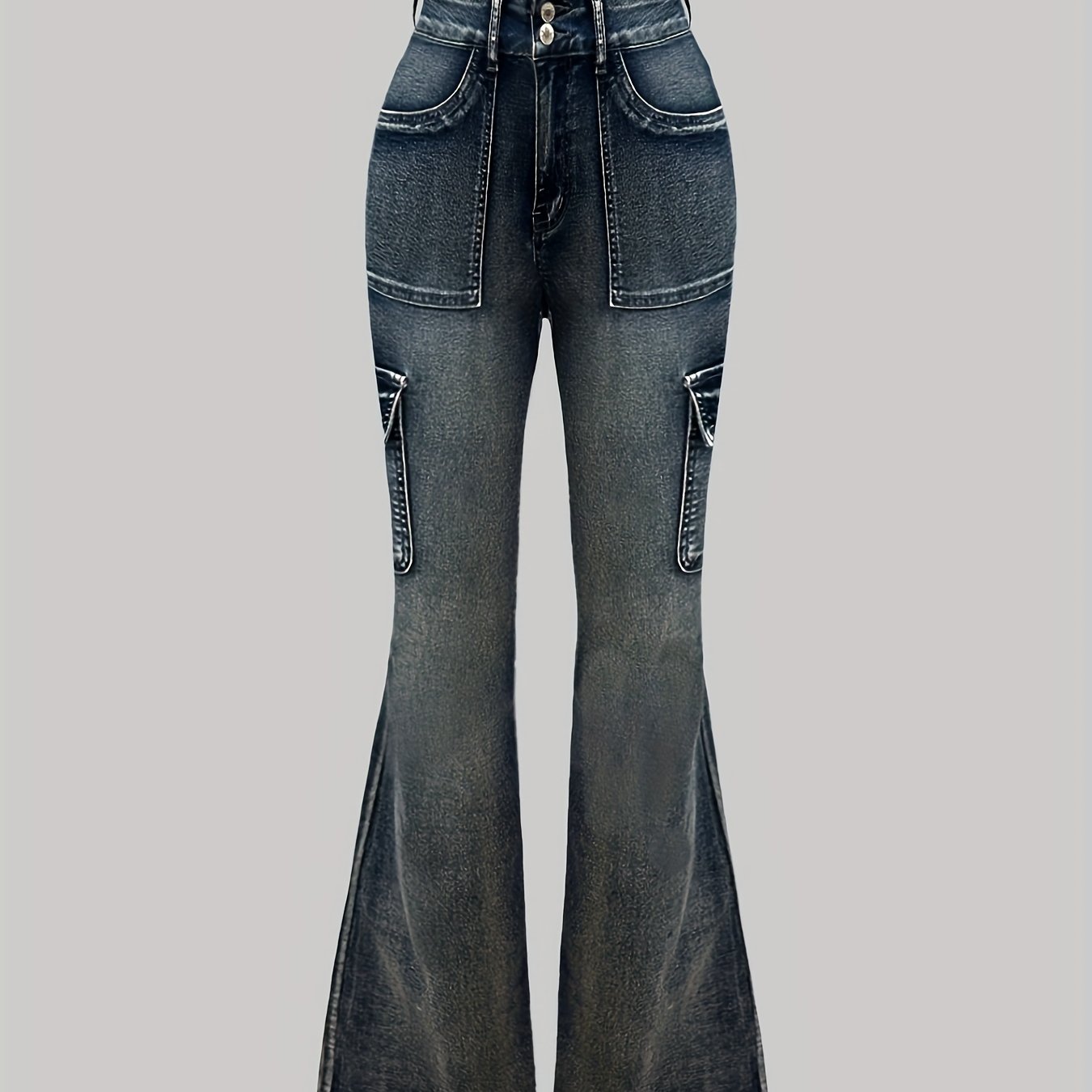 High-Waisted Retro Distressed Denim Jeans With Multiple Pockets, Stretch Cotton Blend, Classic Fit, Zipper Fly, And Button Closure