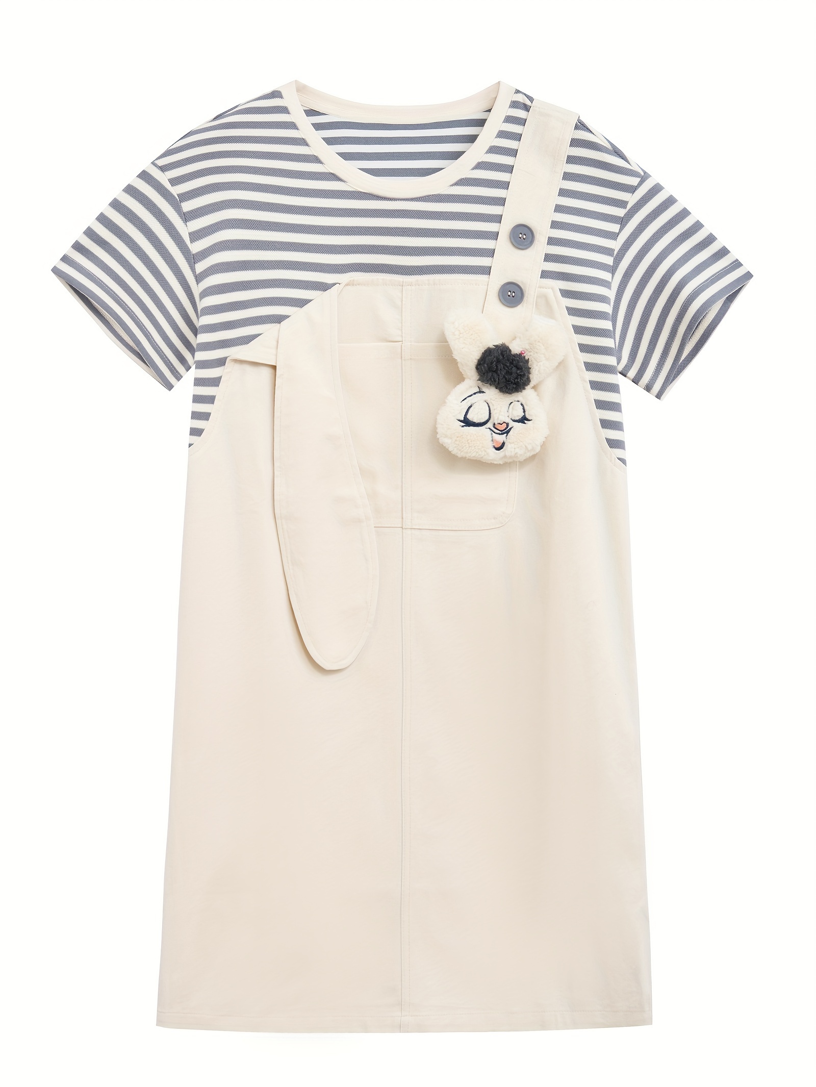 Color Block Overall Dress, Casual Crew Neck Short Sleeve Overall Dress, Women's Clothing