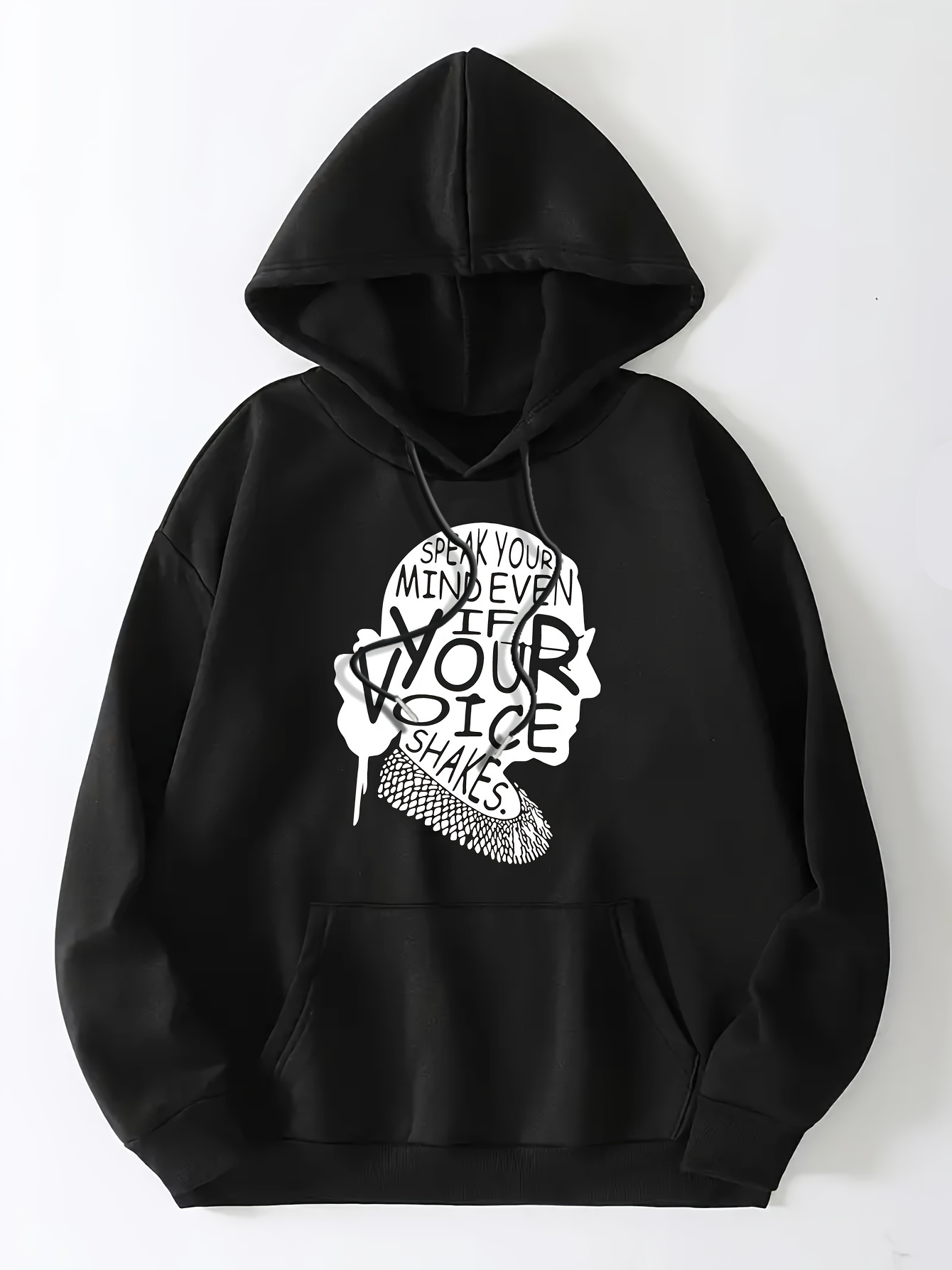 Art Letter Print Hoodie, Casual Kangaroo Pocket Long Sleeve Drop Shoulder Drawstring Hoodie For Fall & Winter, Women's Clothing