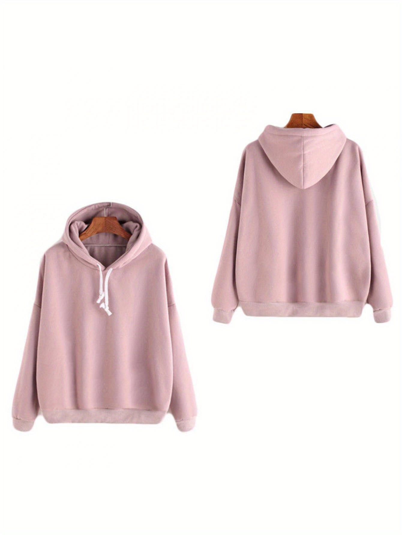 Women Autumn Winter Hoodie Sweater Long Sleeve Solid Color Hip-hop Loose Pullover Casual Thermal Drawstring Sweatshirt