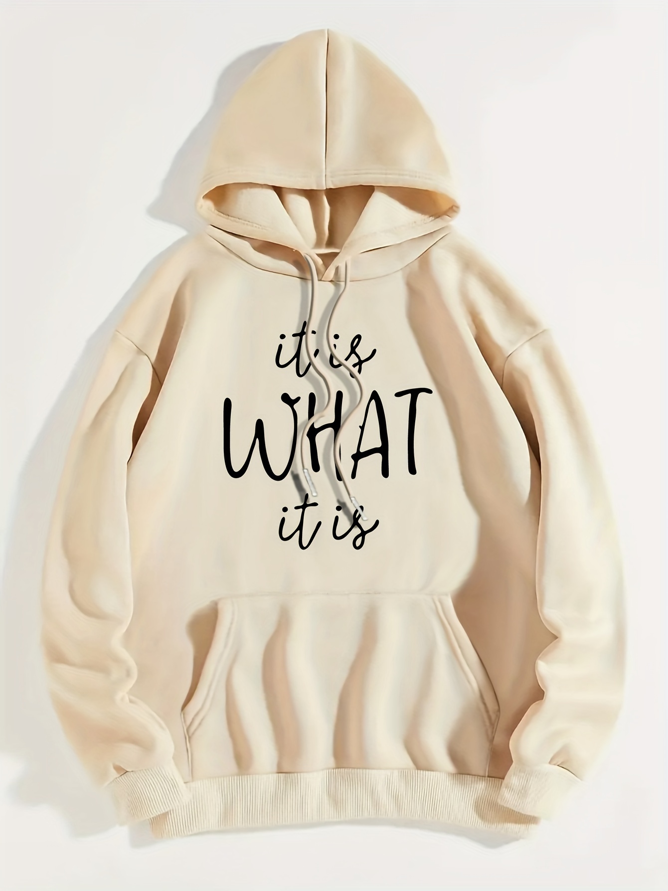 Art Letter Print Hoodie, Casual Kangaroo Pocket Long Sleeve Drawstring Hoodie For Fall & Winter, Women's Clothing