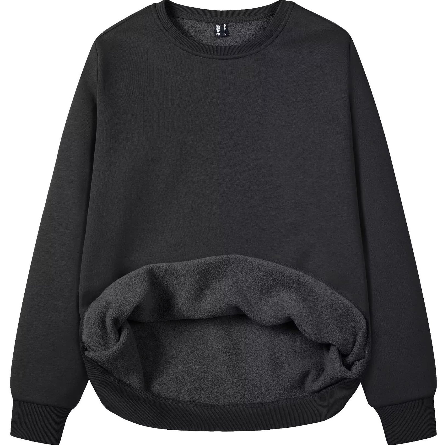 Women's Fleece Lined Sweatshirt Long Sleeve Crewneck Casual Pullovers Classic Basic Solid Workout Sweatshirt Winter Casual Warm Tops Soft Traveling Outwear Ribbed Hem Warm Hiking Long Sleeve Pullovers For Spring & Fall
