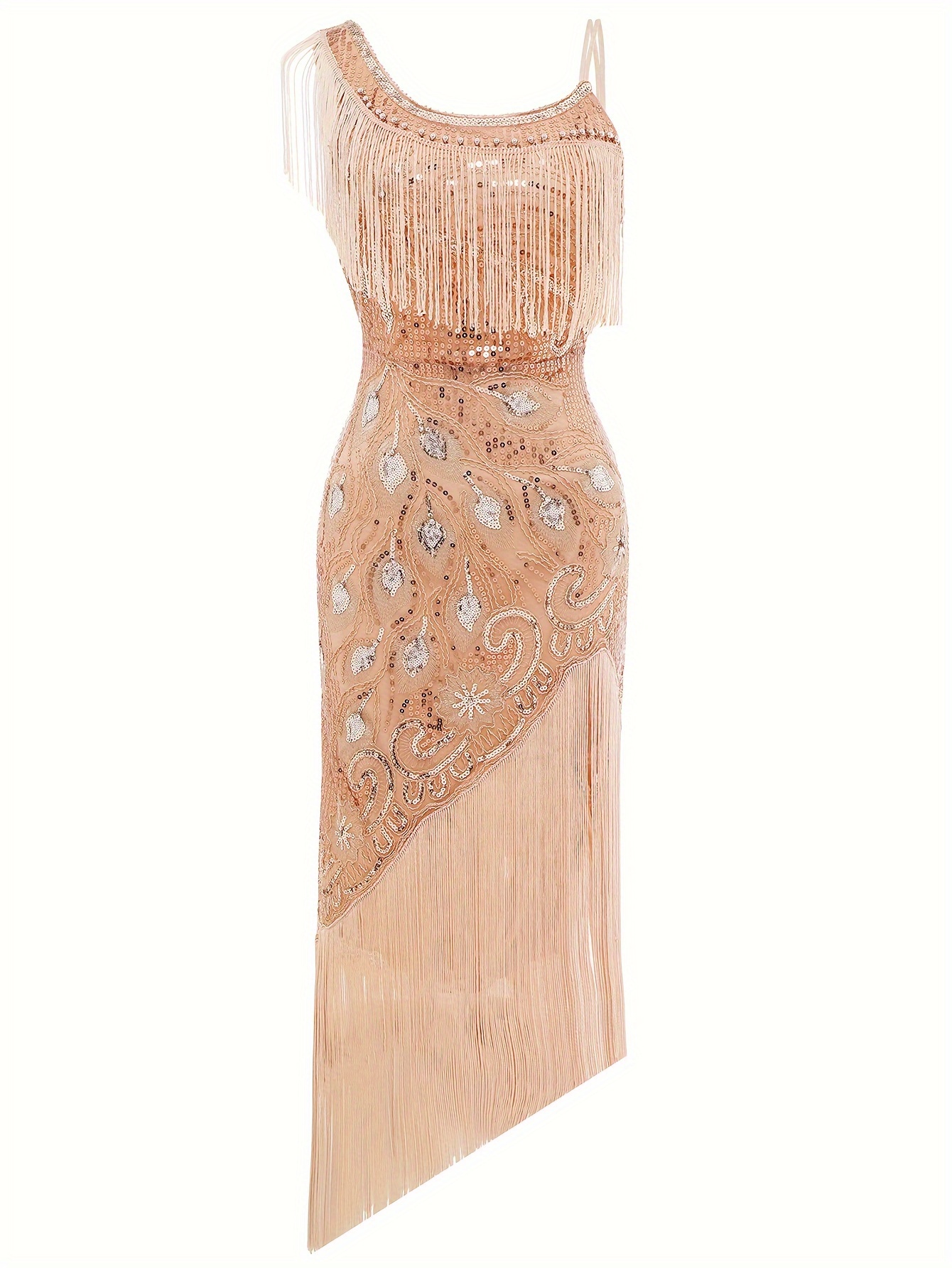1920s Flapper Dress Gatsby - Sequined Peacock Pattern Dress For Women Long Fringed Art Deco Dress