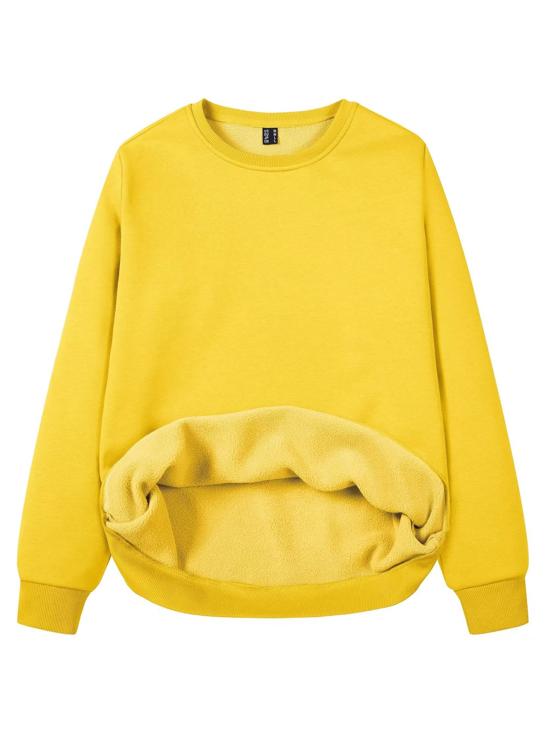 Women's Fleece Lined Sweatshirt Long Sleeve Crewneck Casual Pullovers Classic Basic Solid Workout Sweatshirt Winter Casual Warm Tops Soft Traveling Outwear Ribbed Hem Warm Hiking Long Sleeve Pullovers For Spring & Fall