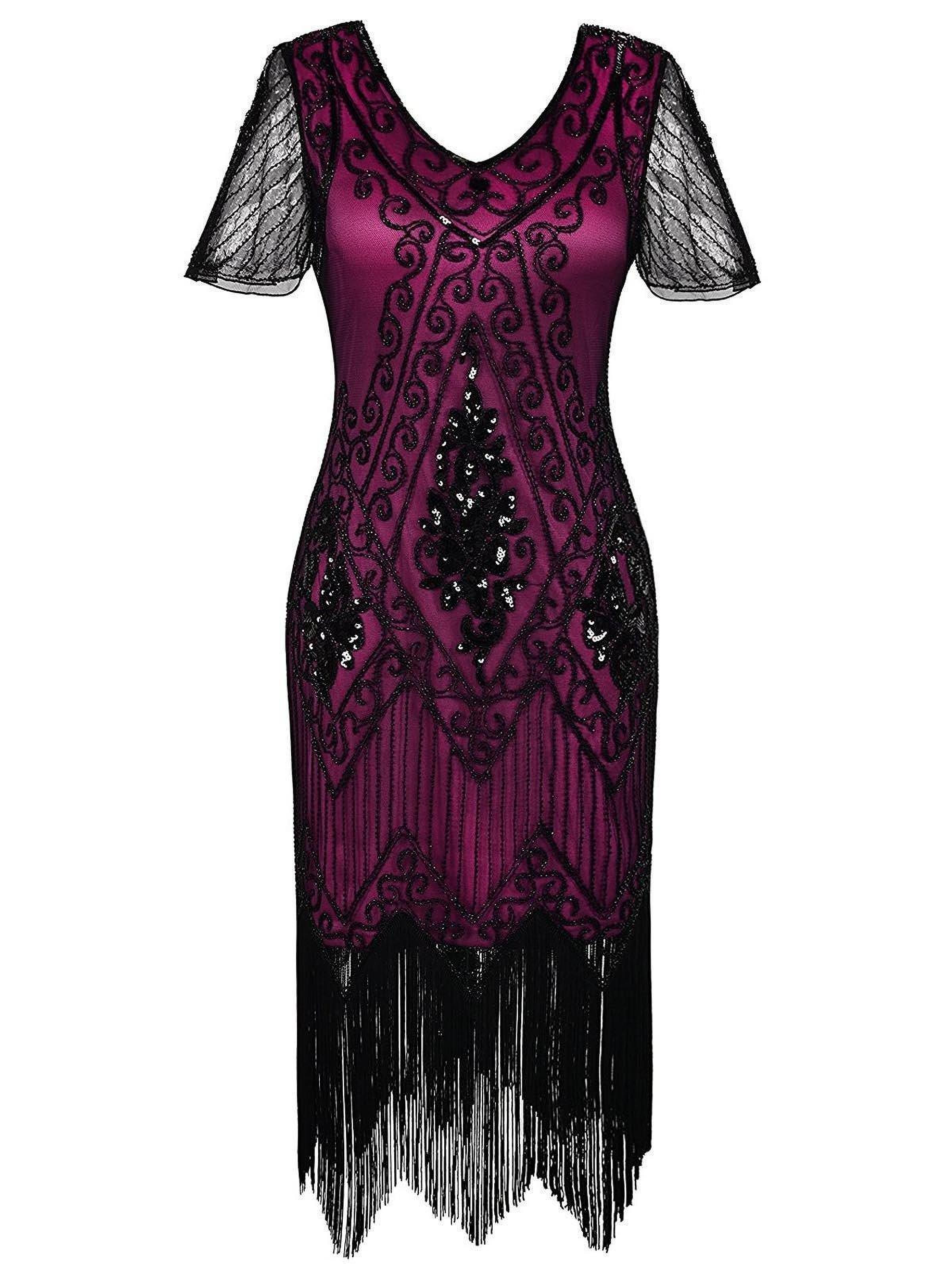 US Warehouse 1920s Sequin Art Deco Flapper Dress