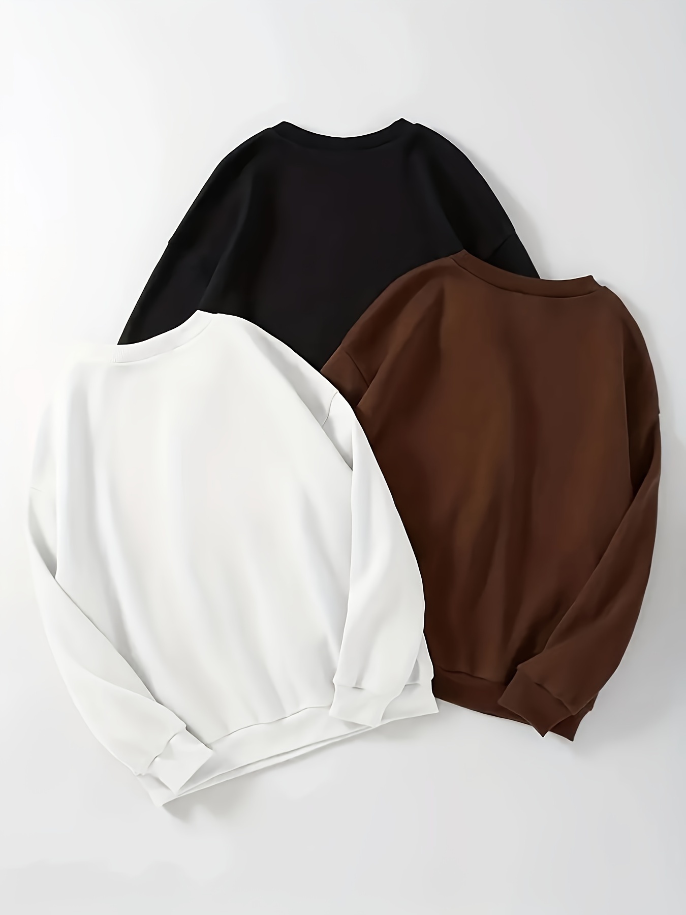 3Pcs Letter Print Pullover Sweatshirts, Long Sleeve Crew Neck Fleece Liner Sweatshirts, Women's Clothing